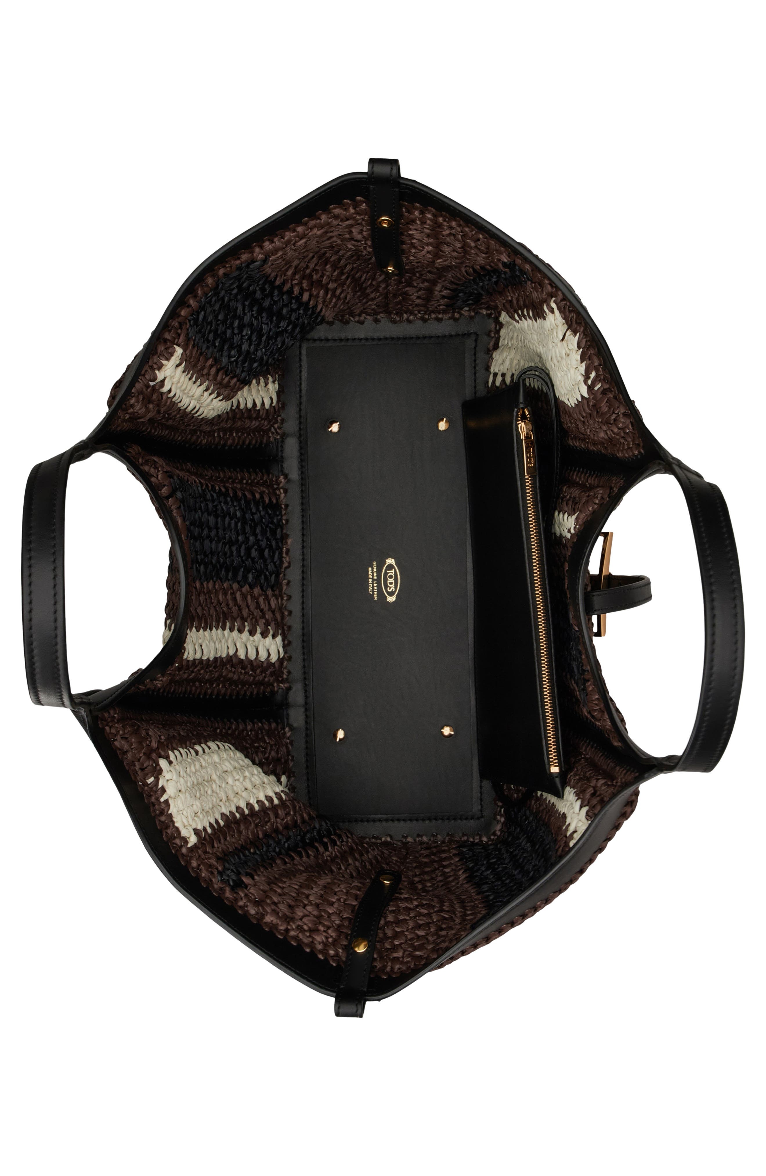 Tod's Medium T Timeless Crochet Raffia & Leather Shopping Bag in T.moro/Nero/Mastice at Nordstrom - 2