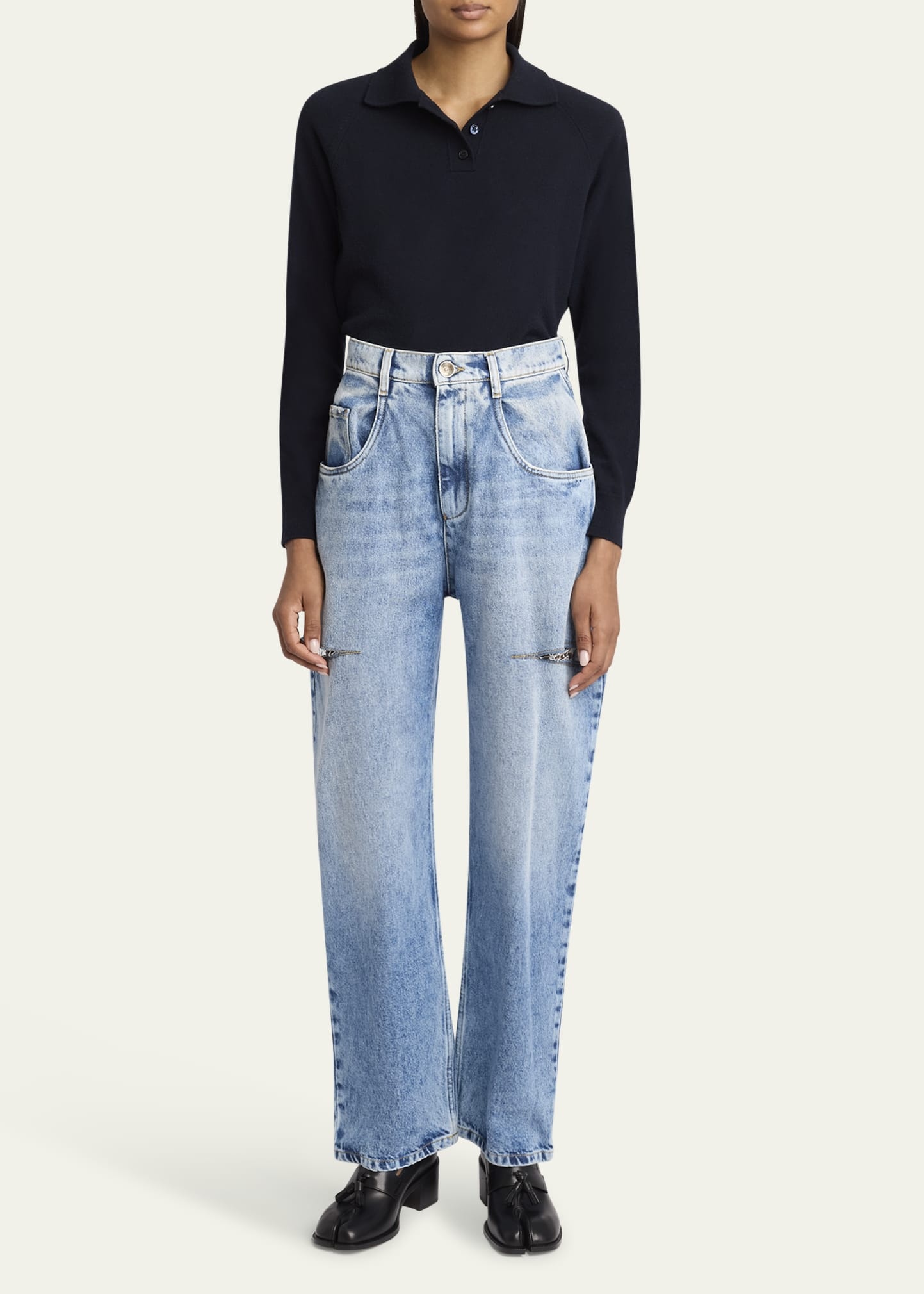 Slash-Sides Wide-Leg Denim Pants - 2