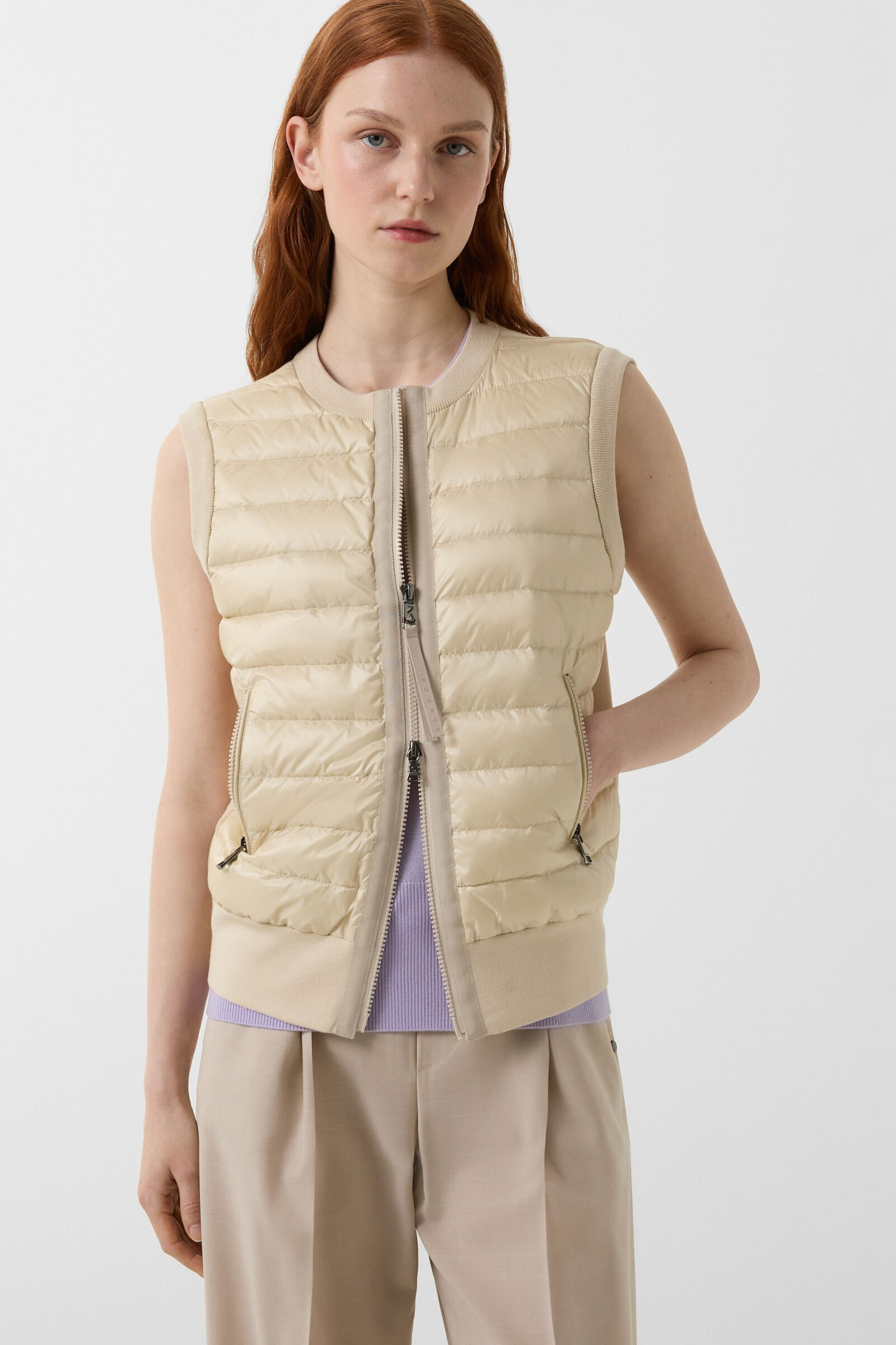 Zira hybrid knitted vest in Sand - 2