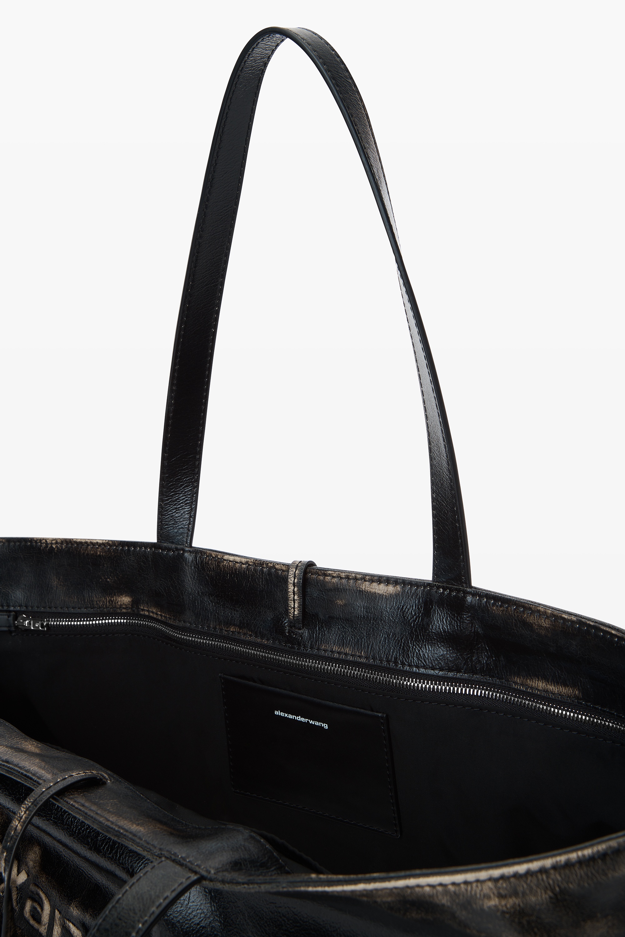 large punch tote in brushed-effect leather - 4