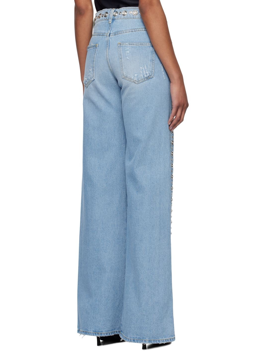 Blue Studded Wide Leg Jeans - 3