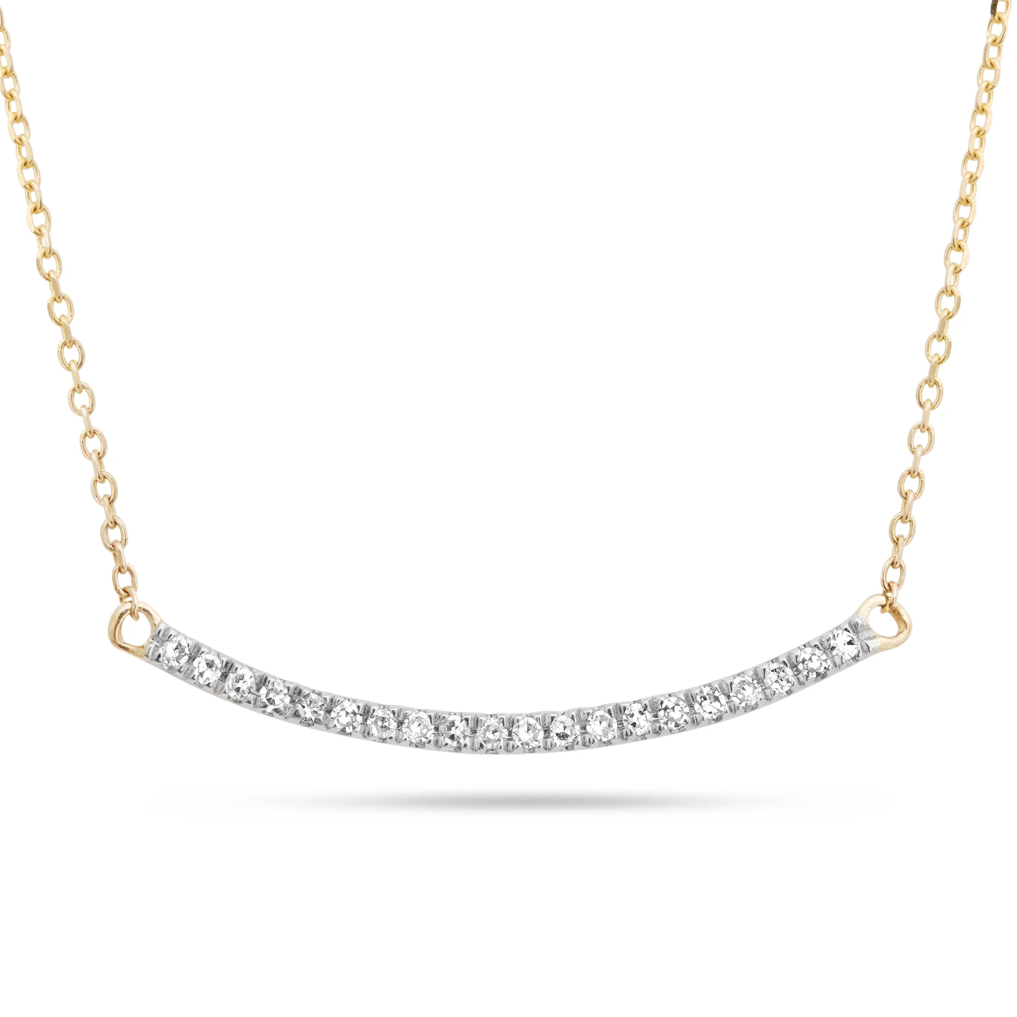 Tiny Pave Diamond Curve Bar Necklace - 1