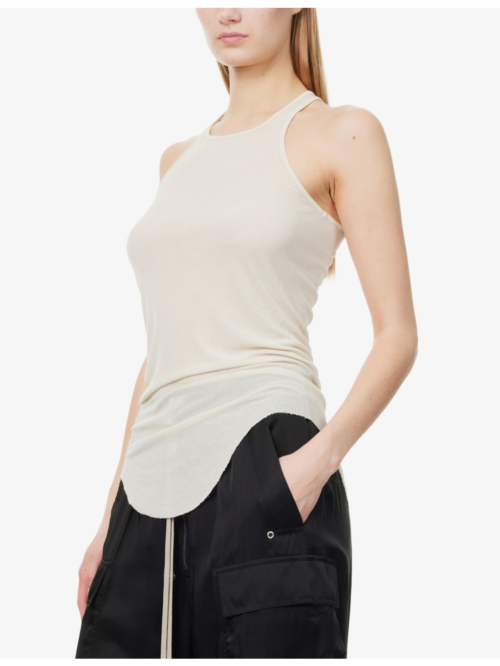 Basic Raw-Hem Sheer Ribbed Jersey Tank Top - 3