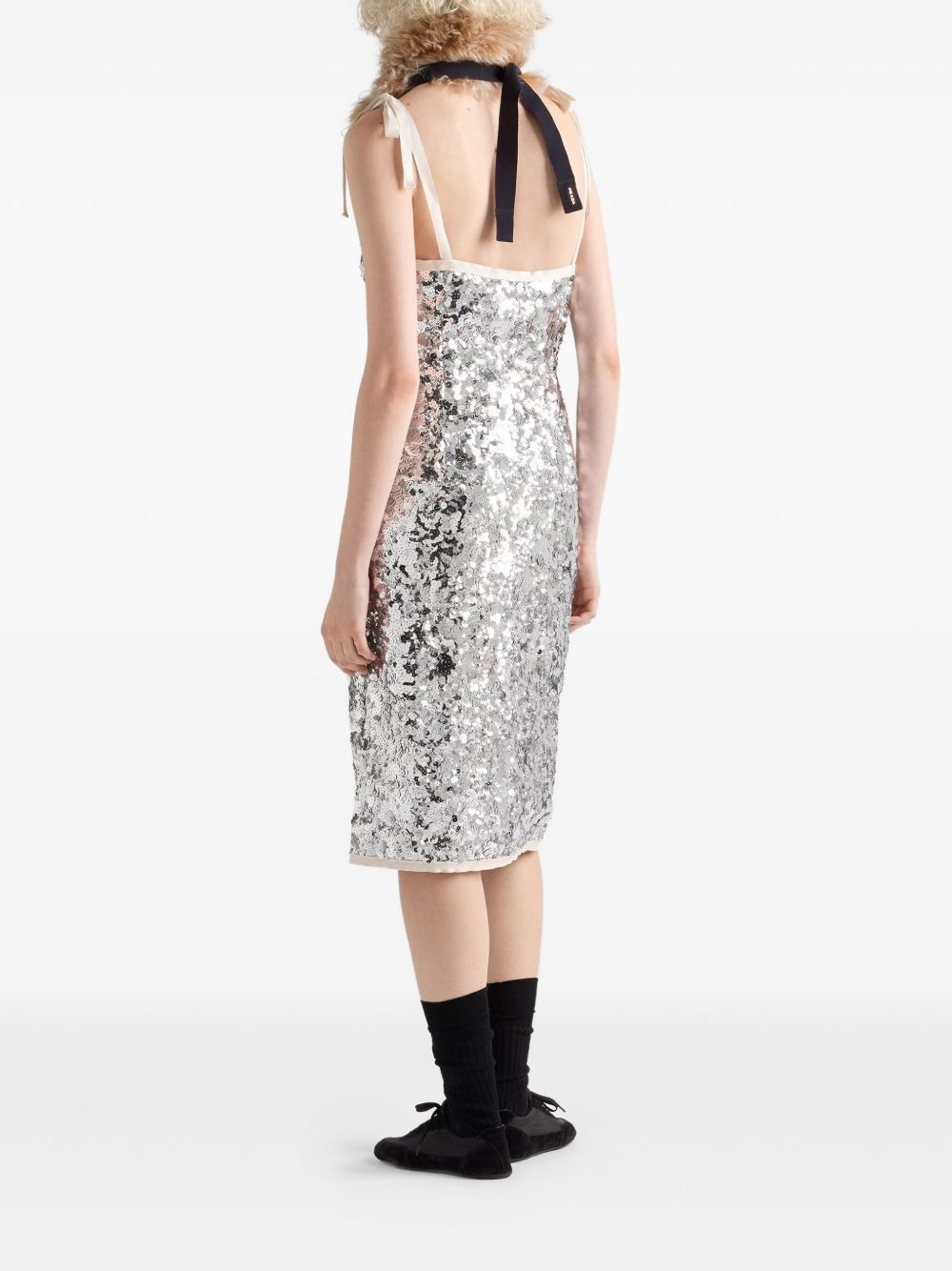 ribbon-strap sequinned dress - 3