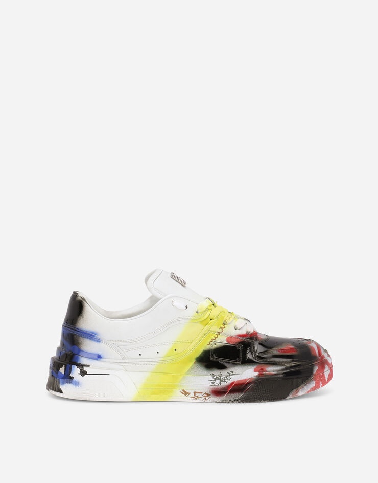 Calfskin New Roma sneakers with spray-paint graffiti print - 1