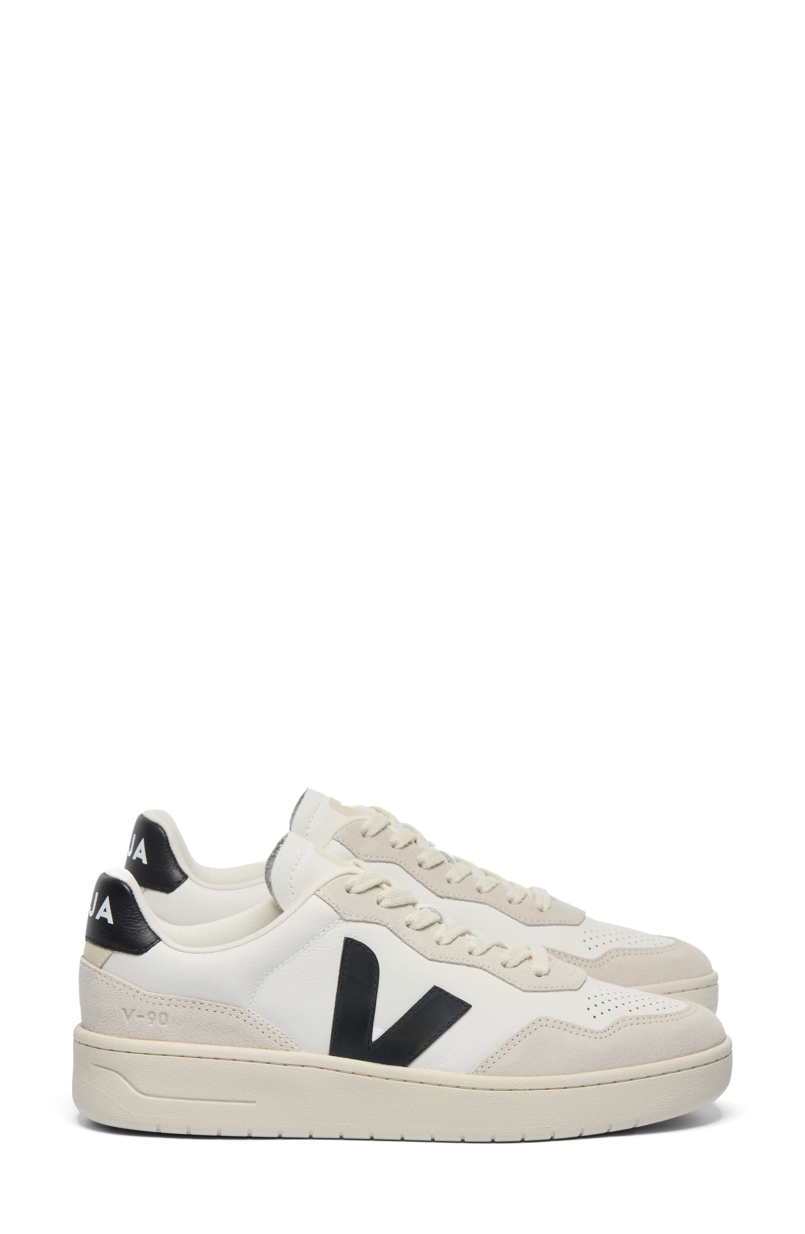 Veja V-90 Leather Sneaker in White Black at Nordstrom - 3
