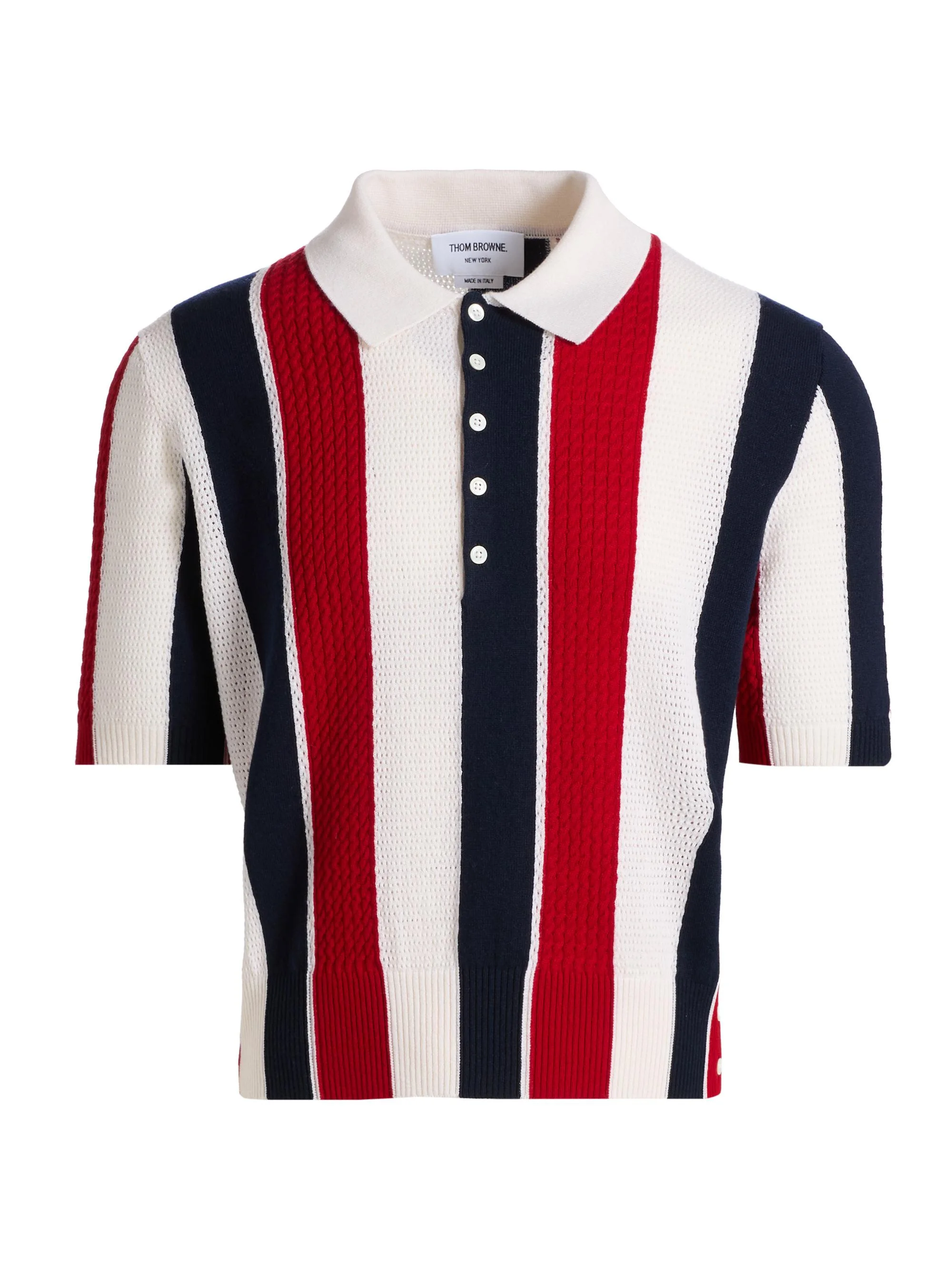 Men's Shadow Striped Cashmere Polo Sweater - Red Blue White - 1
