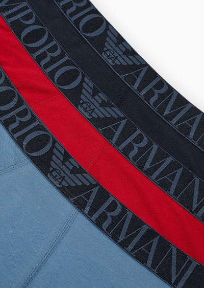 EMPORIO ARMANI Three-pack of ASV shiny logo waistband organic-cotton boxer briefs outlook