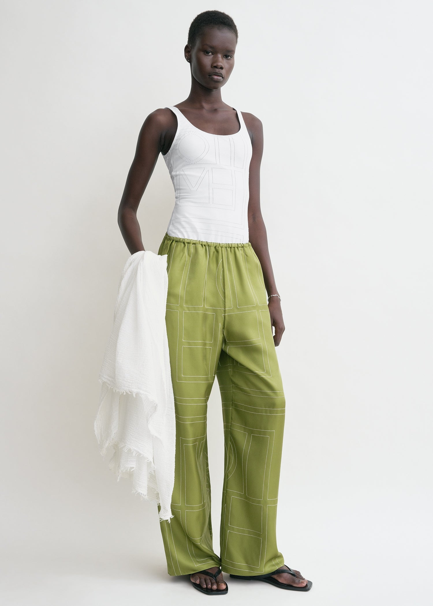 Monogram silk pj bottoms laurel - 2