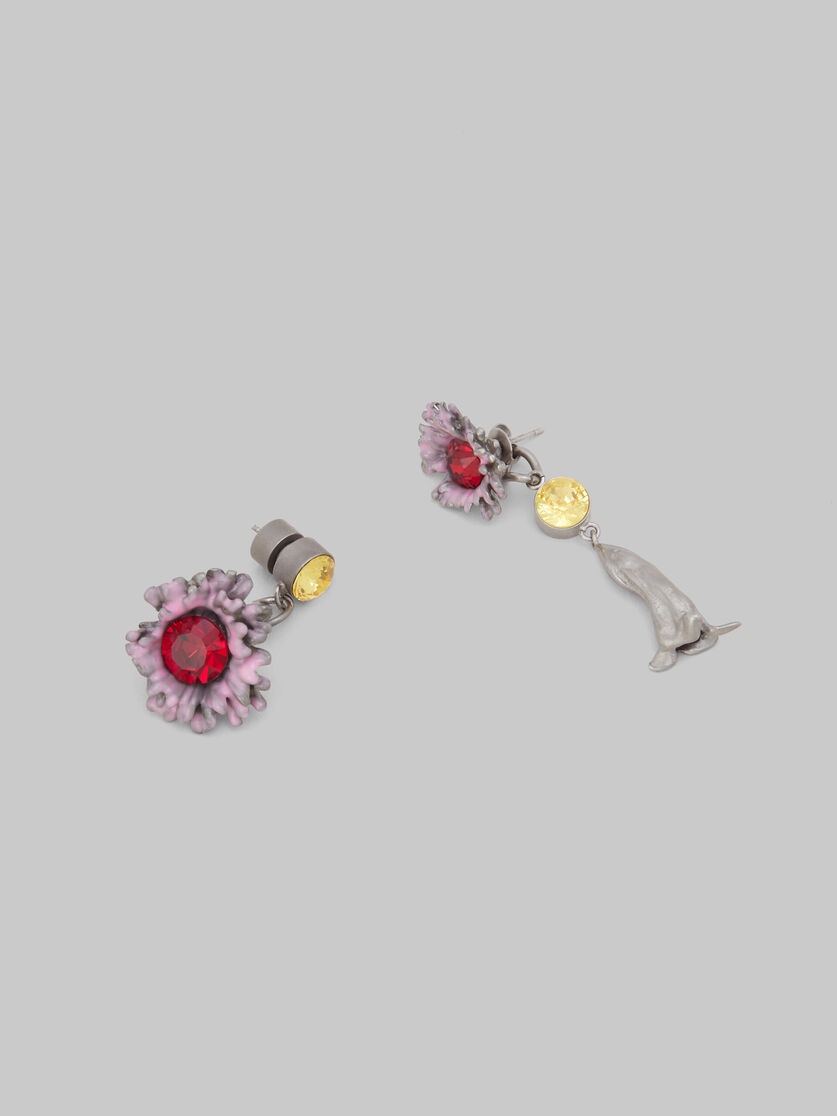 ENAMELED METAL AND STONES FLOWER POP EARRINGS - 3