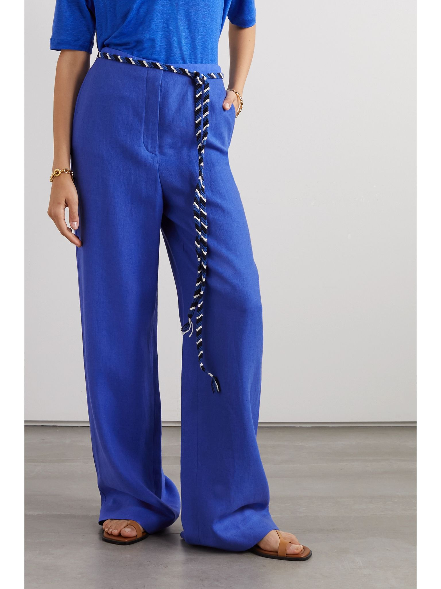 Antigua linen-twill wide-leg pants Blue - 3