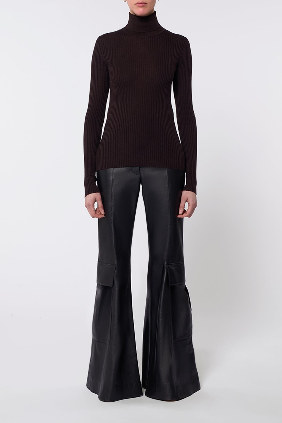 Peppe Knit Turtleneck in Chocolate Cashmere Silk - 2