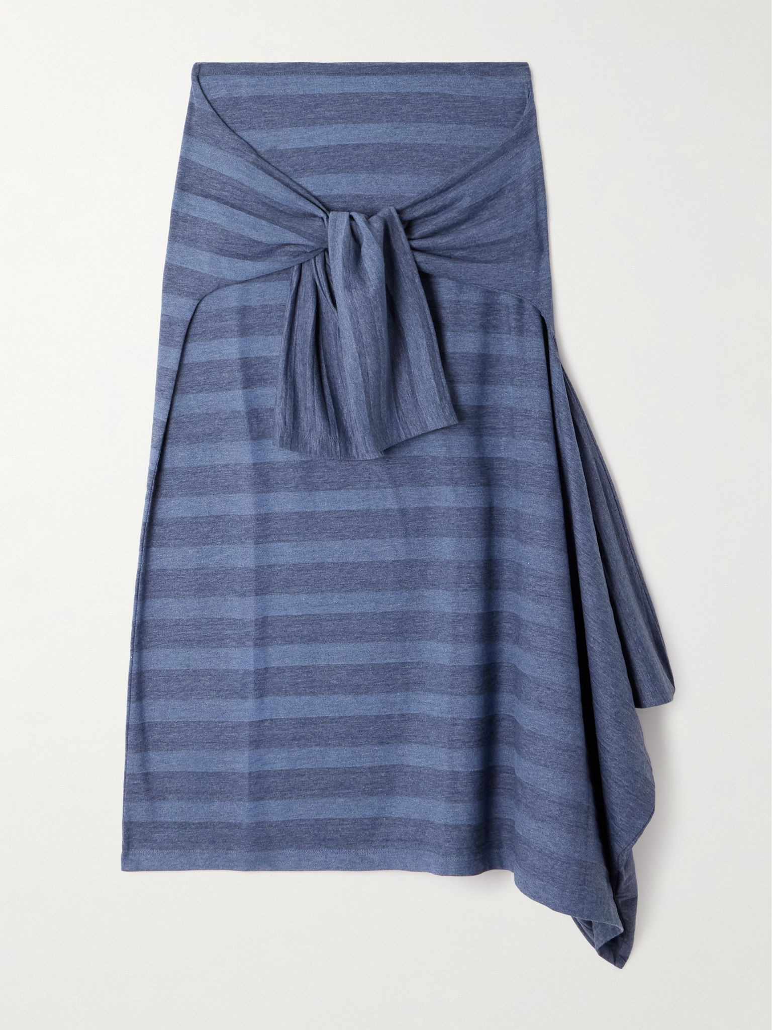 Sash convertible asymmetric twist-front striped cotton-blend jersey midi skirt Blue - 1