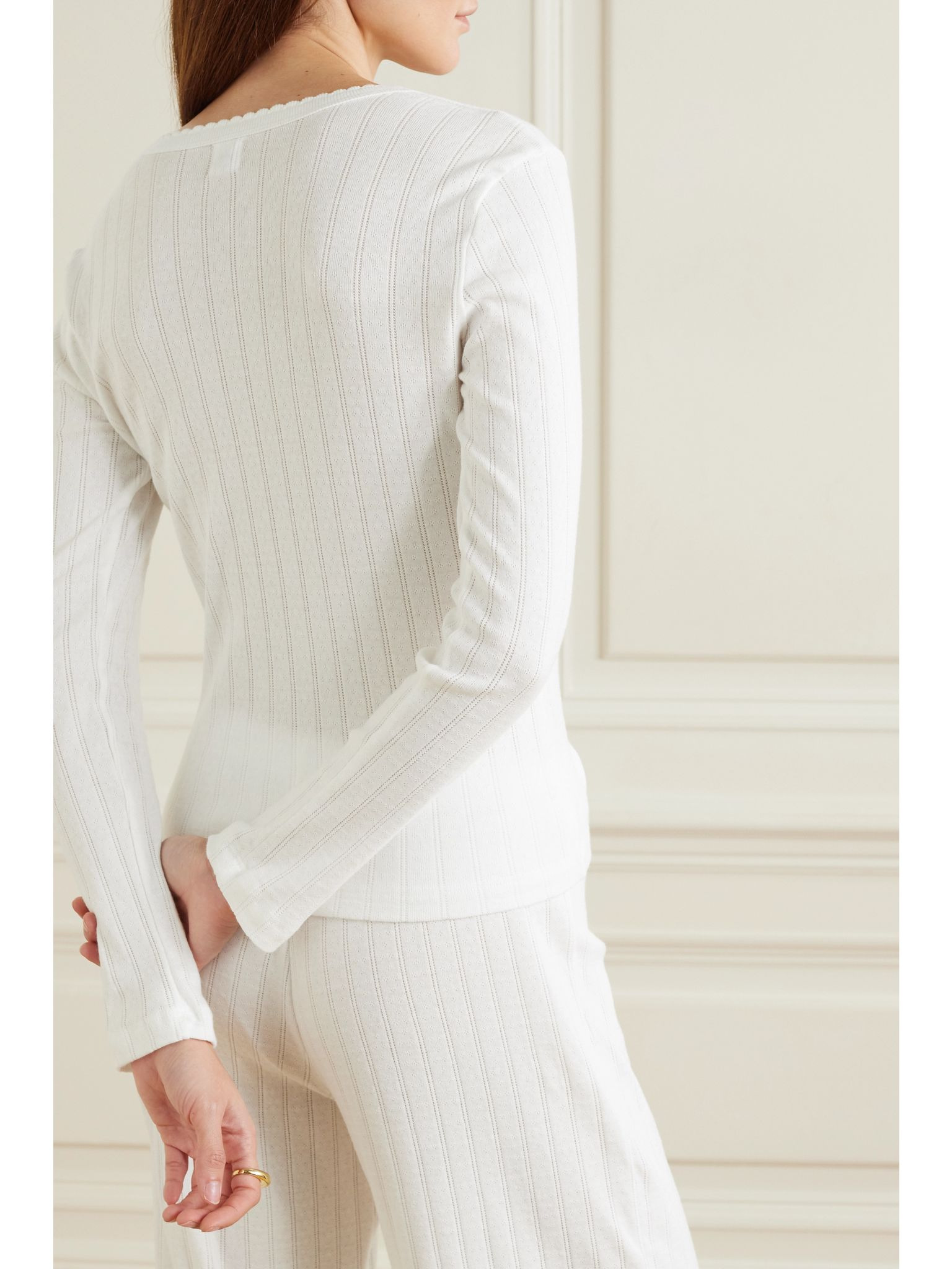 Pointelle-knit cotton-jersey top White - 3