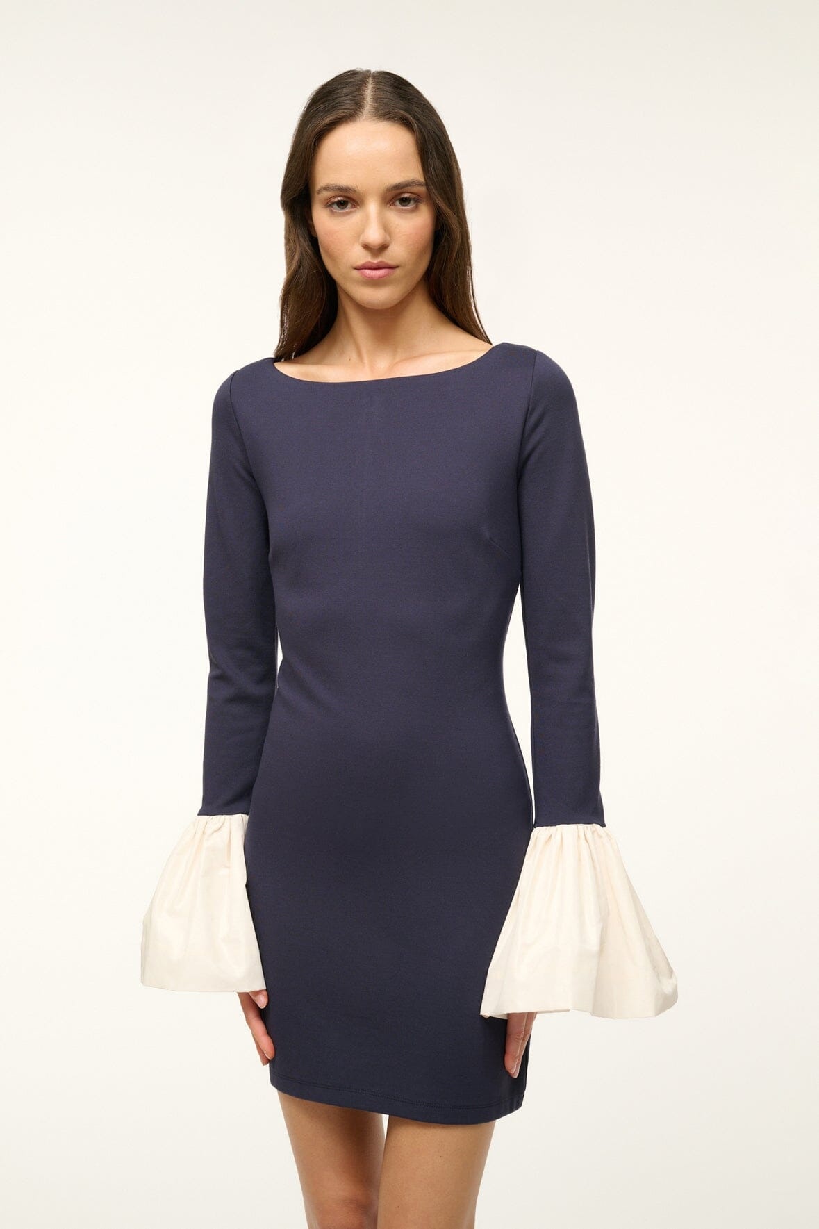 STAUD HAWTHORNE DRESS NAVY IVORY - 4