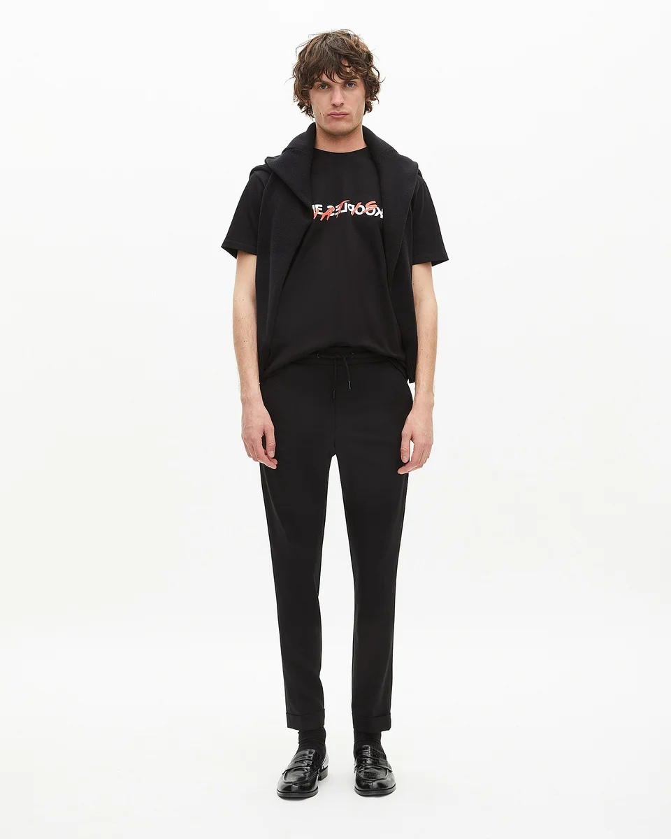 BLACK STRAIGHT-CUT WOOL PANTS - 1
