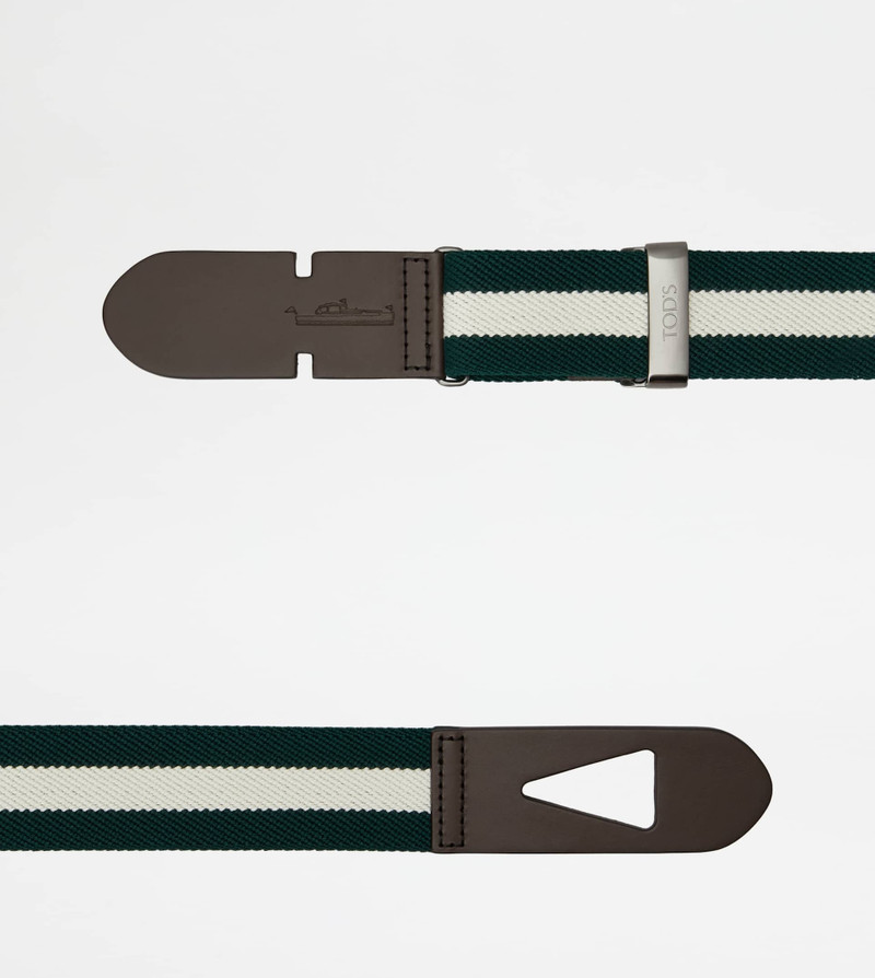 Tod's BELT IN CANVAS AND LEATHER - GREEN, WHITE, BROWN outlook