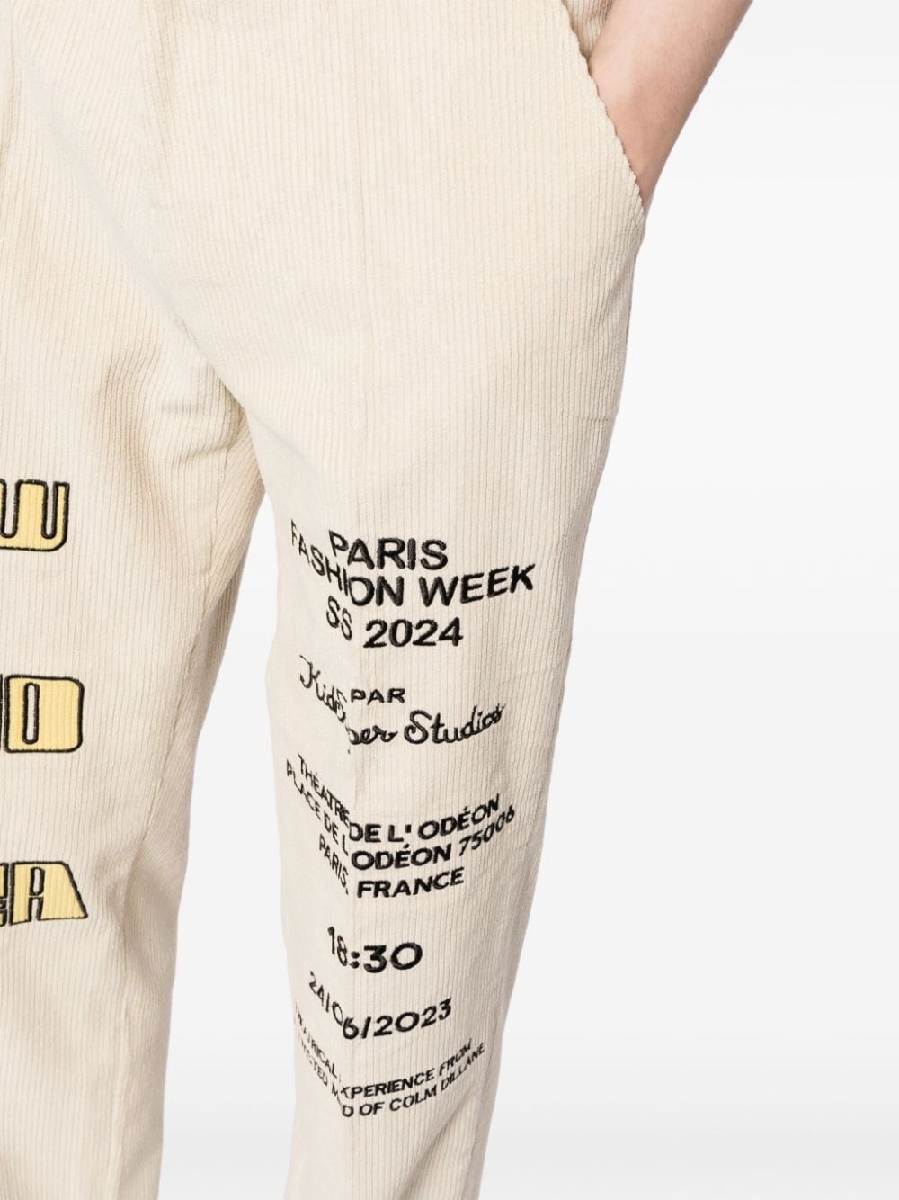 embroidered-motif corduroy trousers - 5