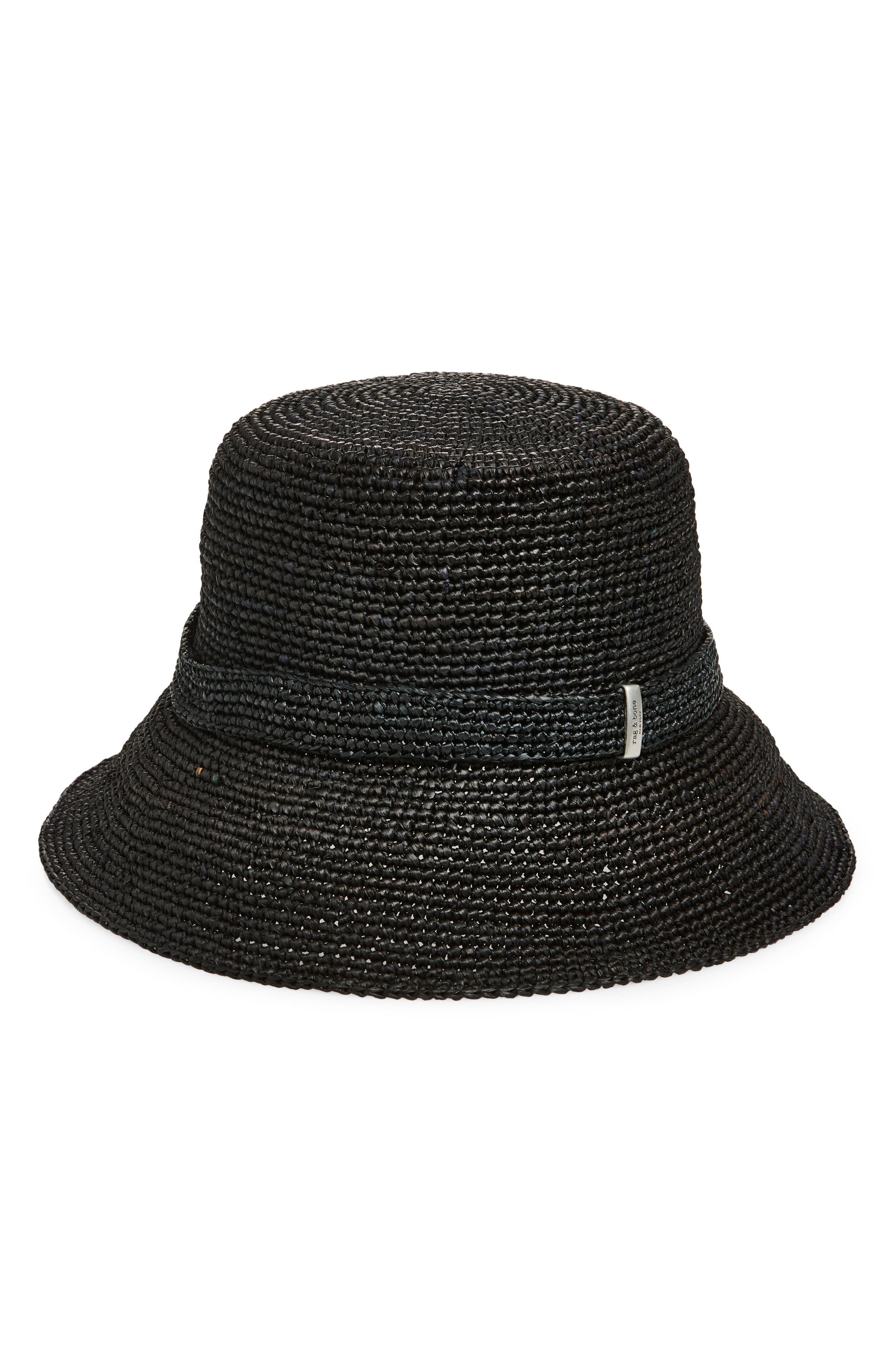 rag & bone Lela Packable Straw Bucket Hat in Black at Nordstrom - 1