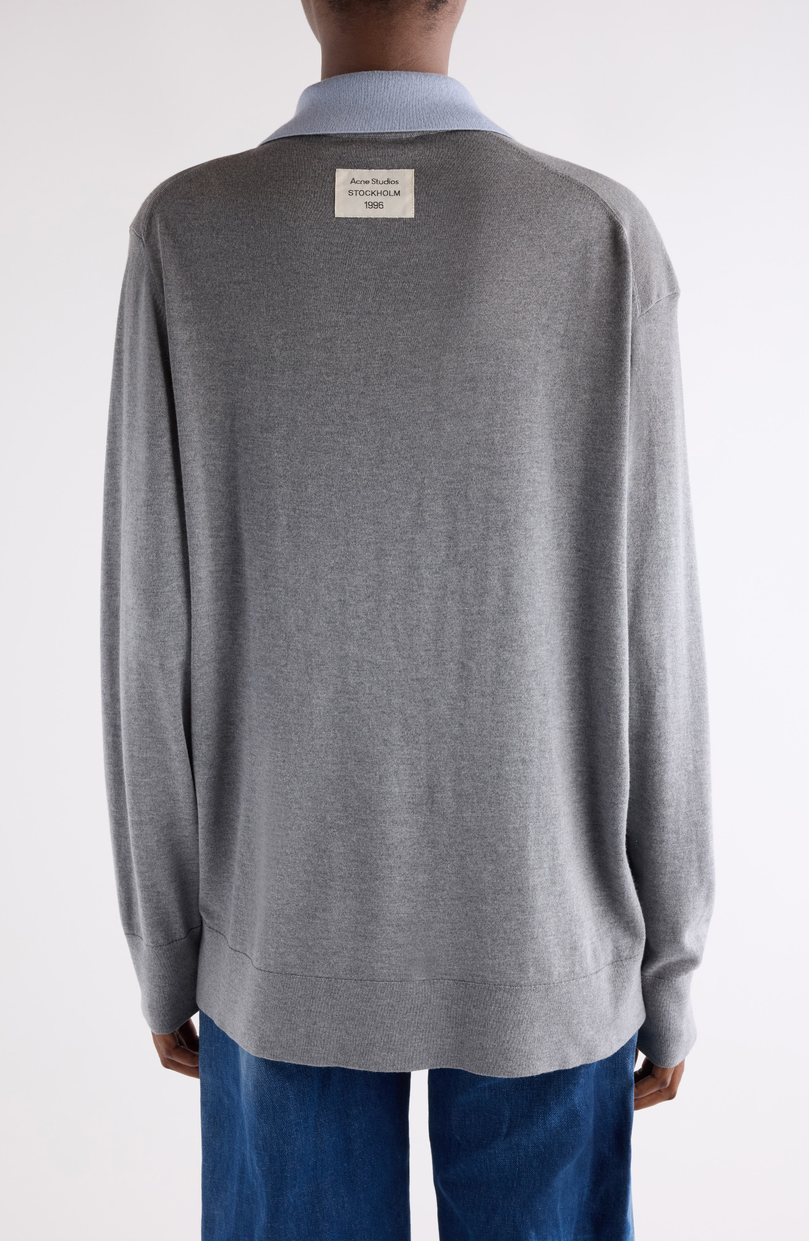 Acne Studios Koyat Layered Silk, Wool & Cashmere Polo Sweater in Sky Blue/Light Grey Melange at Nord - 3