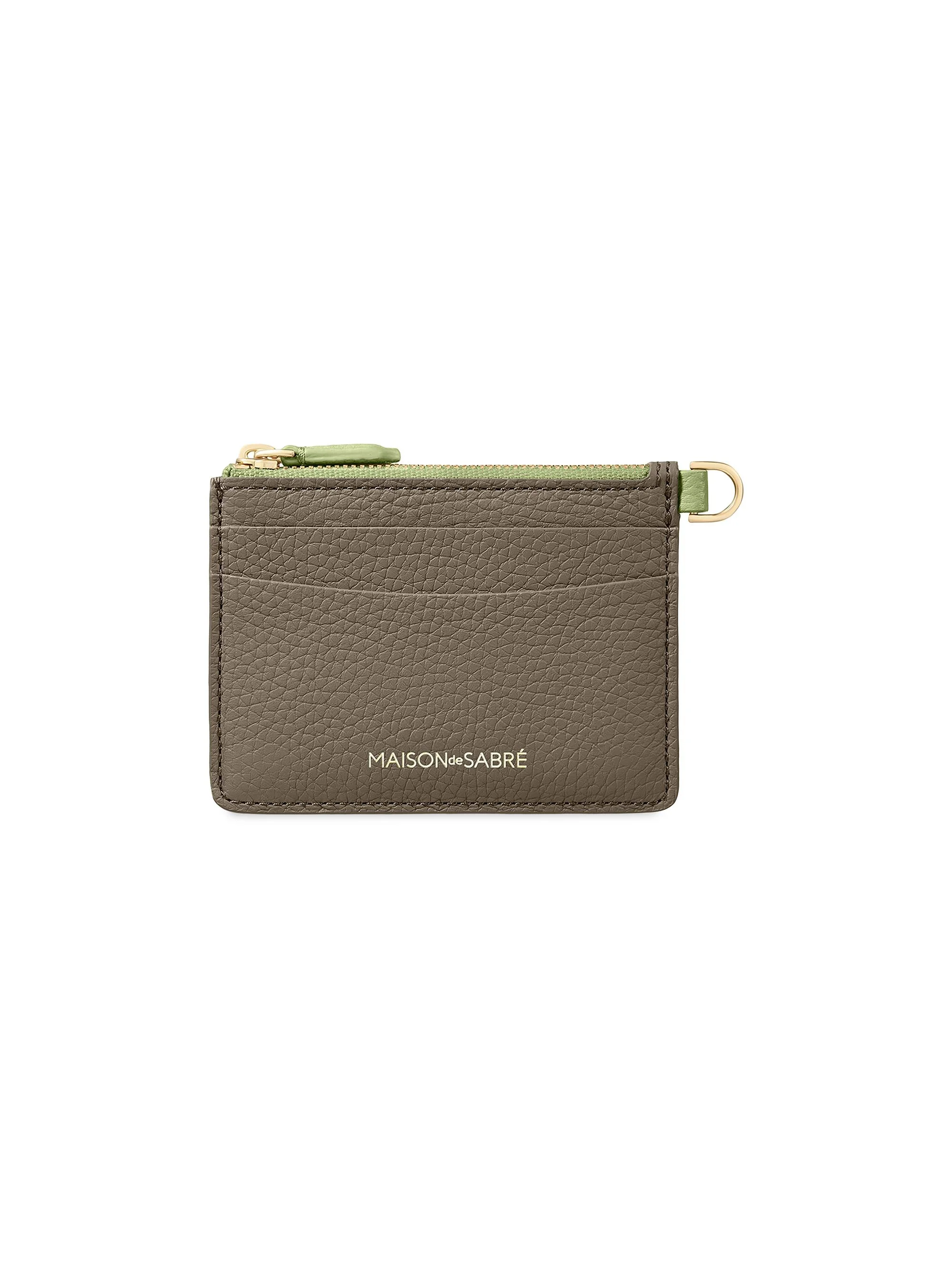 Women's Leather Zipped Card Pouch - Cashmere Matcha - 1