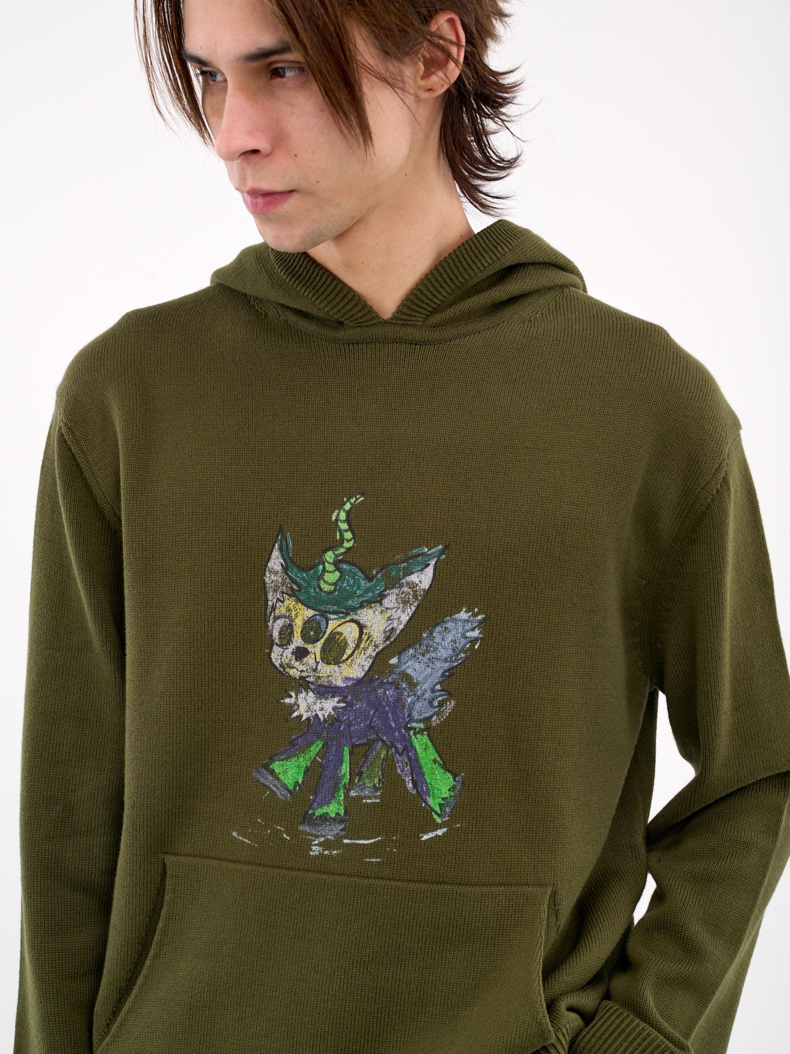 Grunge Printed Knit Hoodie - 5