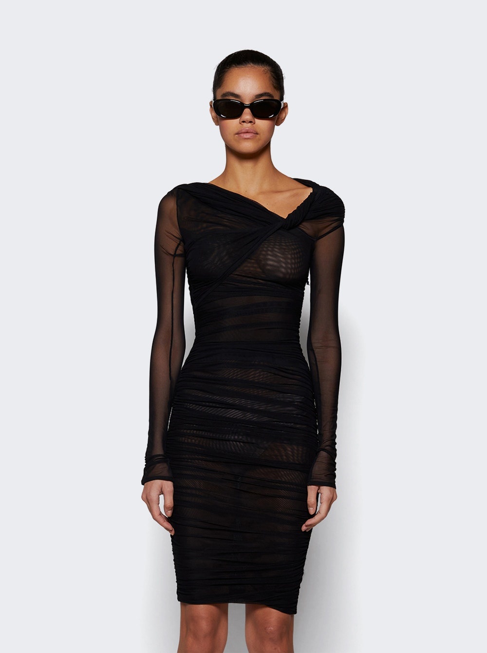 Off The Shoulder Ruched Dress Black - 3