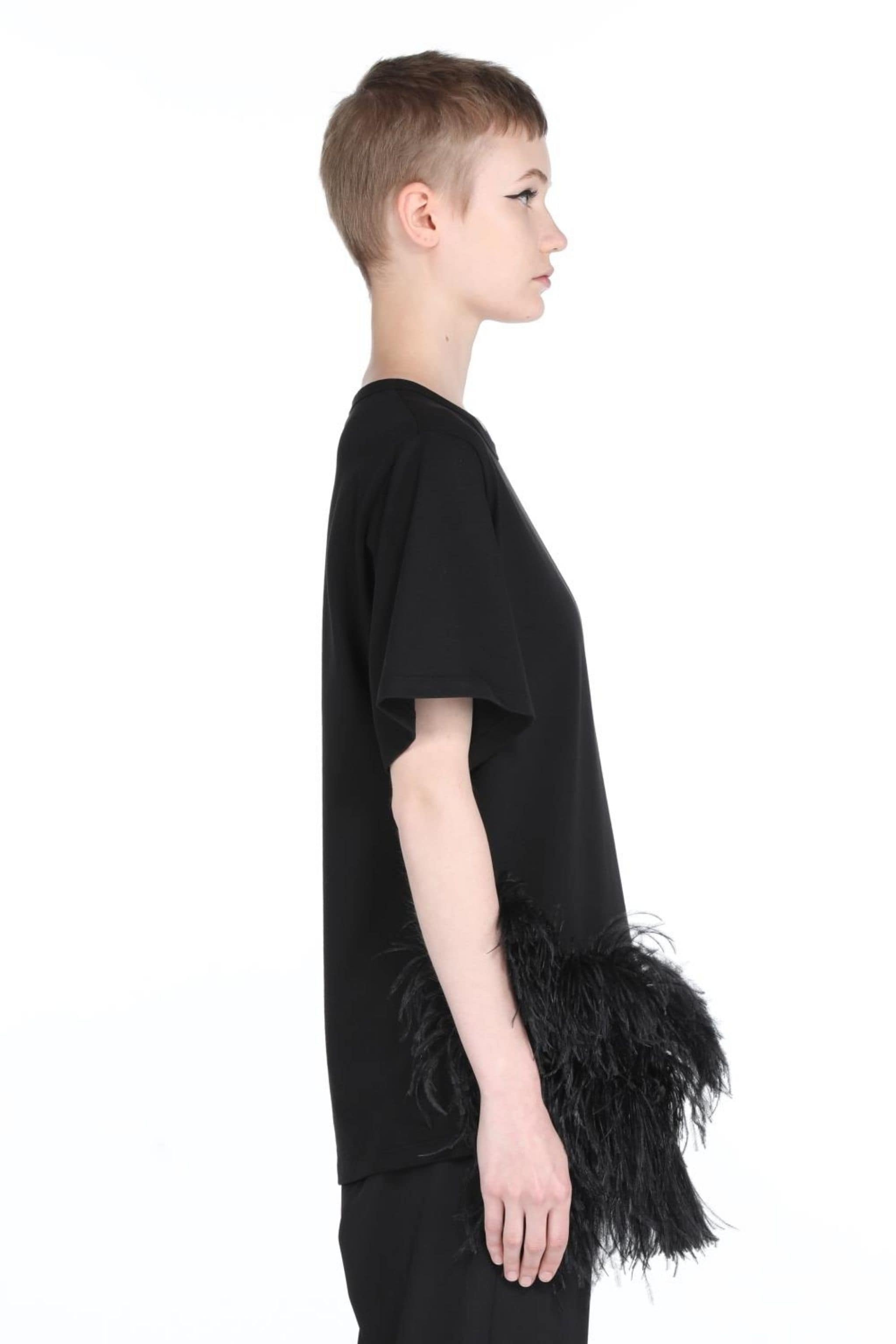 FEATHER-TRIMMED COTTON T-SHIRT - 3