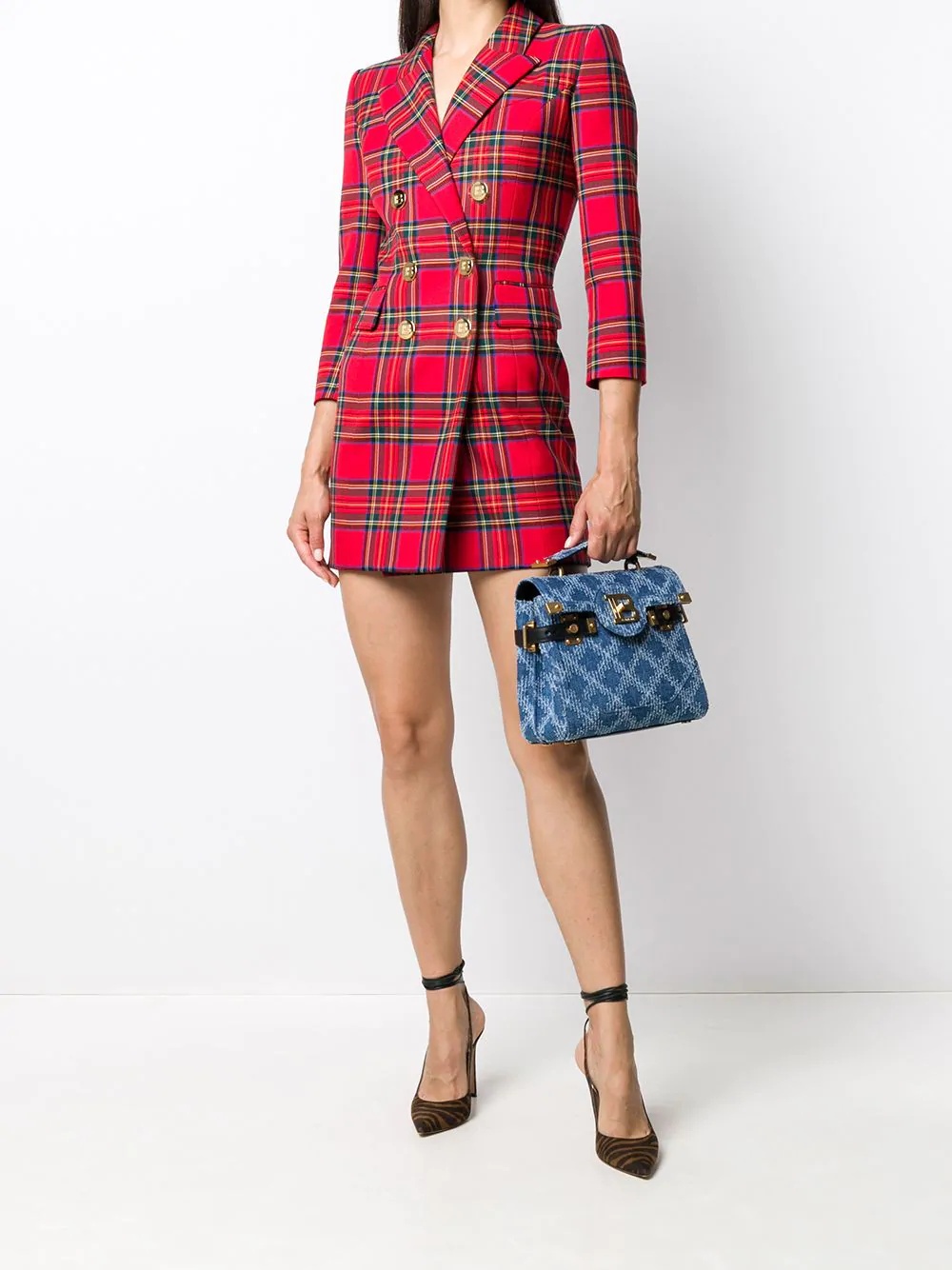 double-breasted tartan check dress - 2