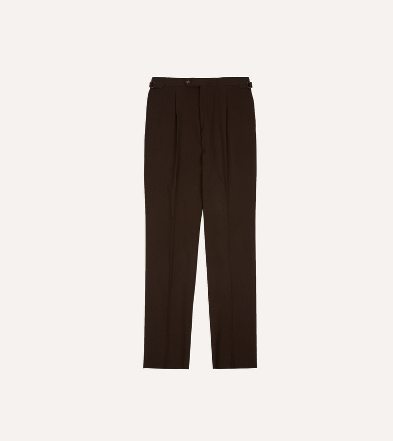 Brown Wool-Cotton Single Pleat Trouser - 1