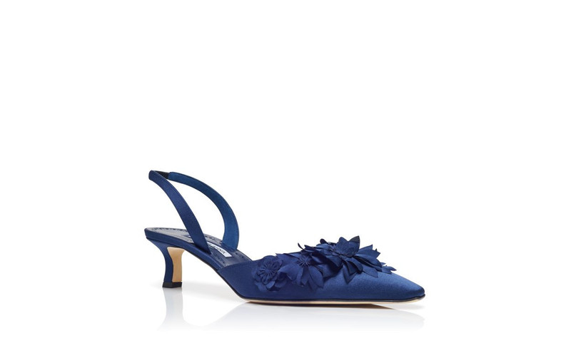 Navy Blue Crepe Satin Slingback Pumps 3