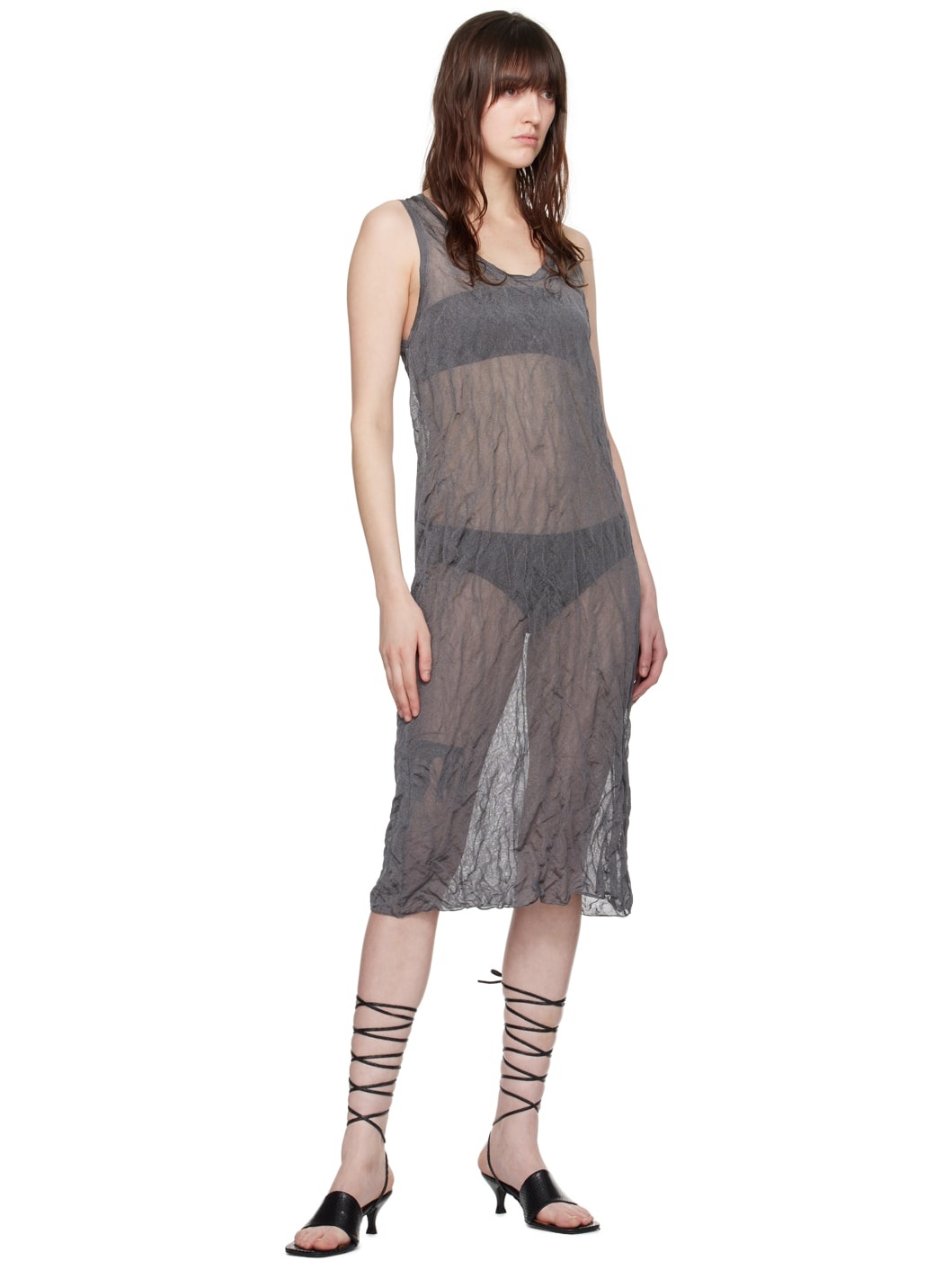Gray Crinkled Midi Dress - 4