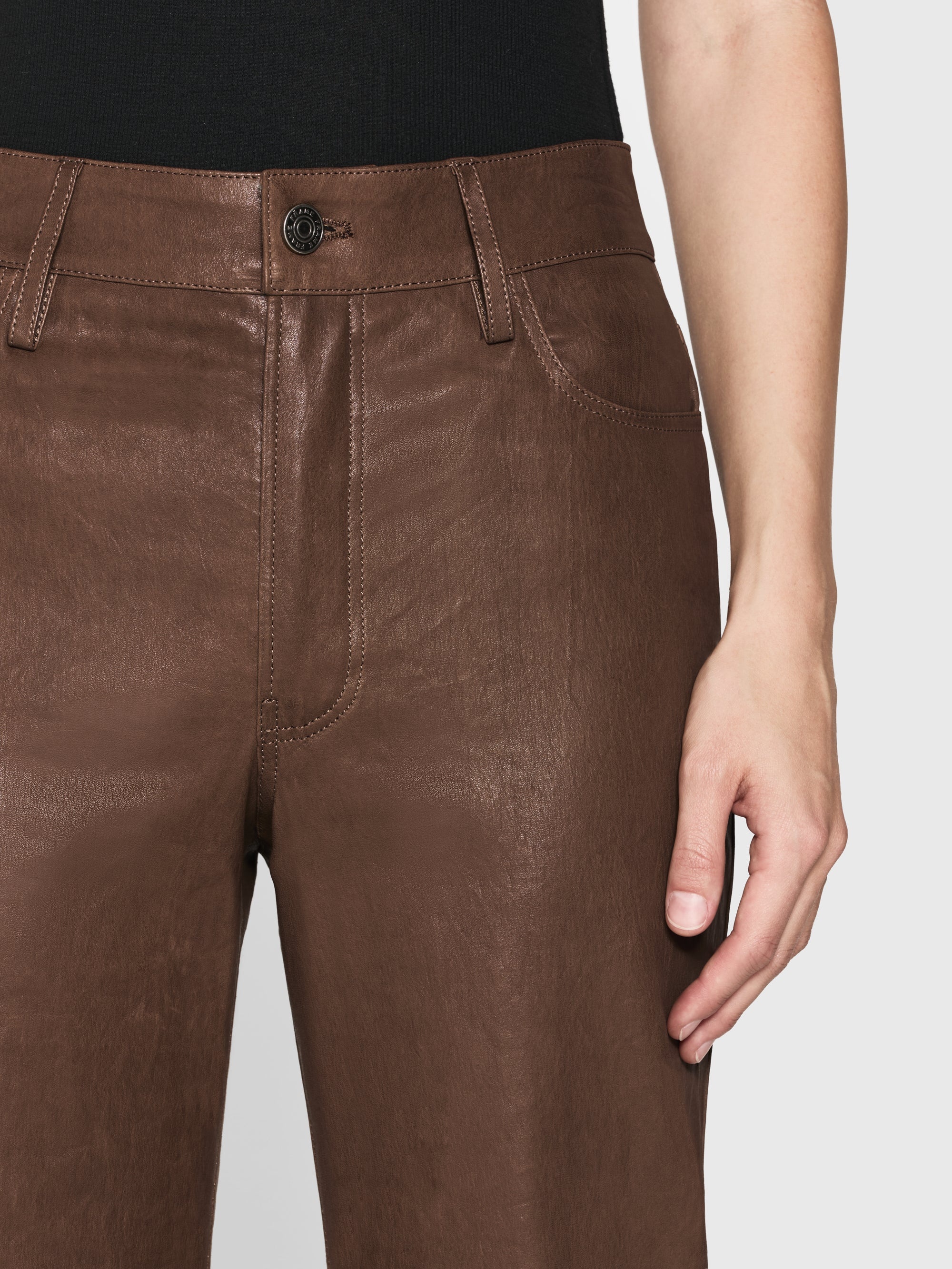 Le Slim Palazzo Leather in Bark - 6