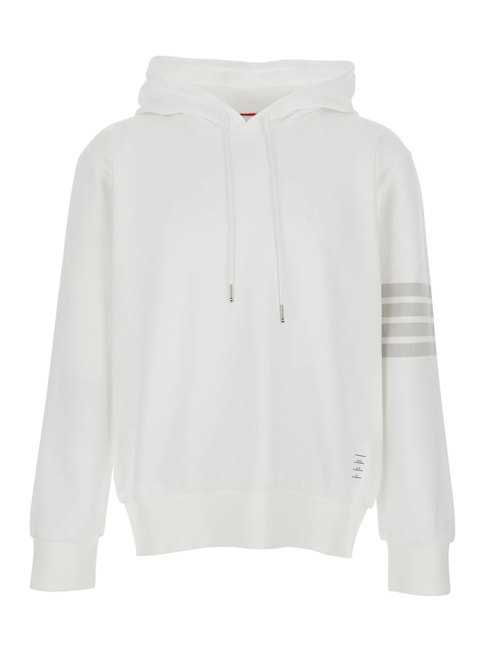 Thom Browne Men Hooded Sweatshirt With Drawstring And 4Bar Logo On The Sleeve In White Cotton For Me - 1