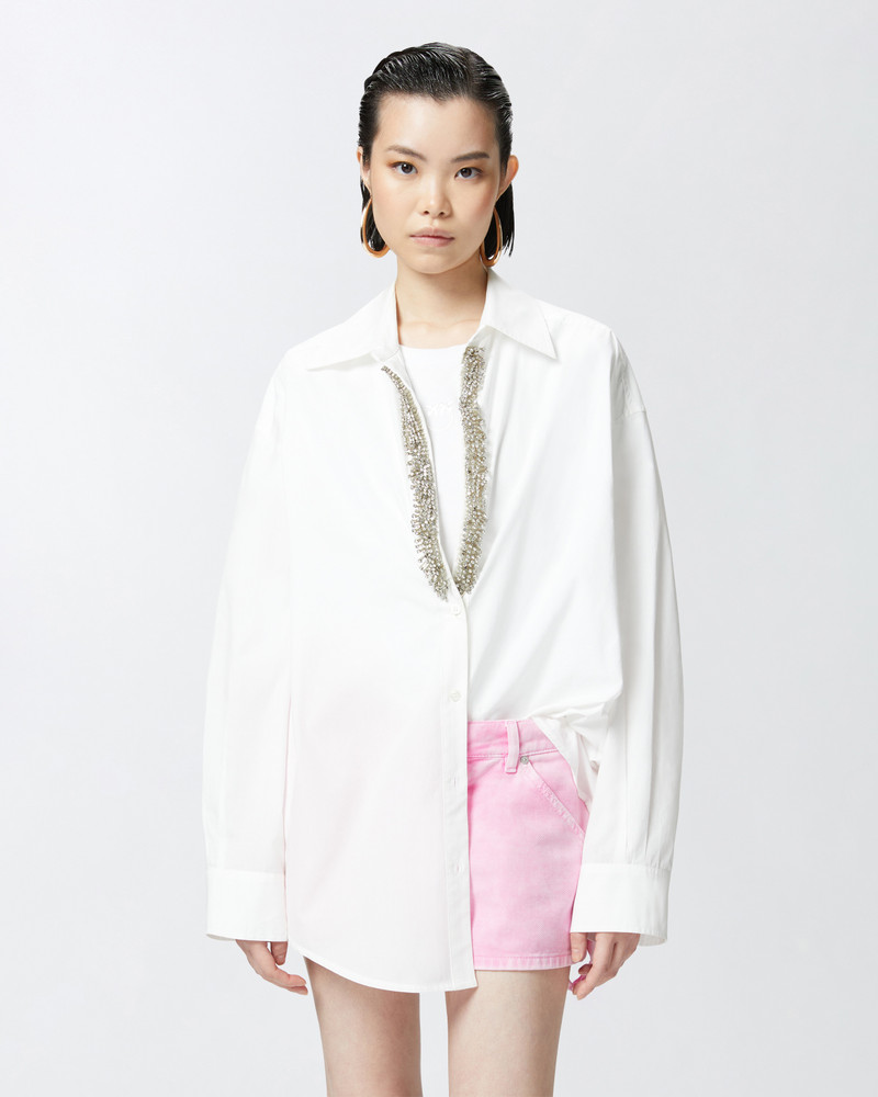 PINKO WHITE V-NECK SHIRT WITH RHINESTONES outlook