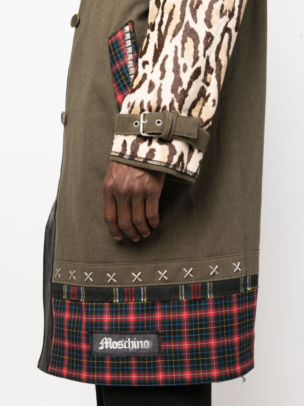 patchwork biker-style coat - 5