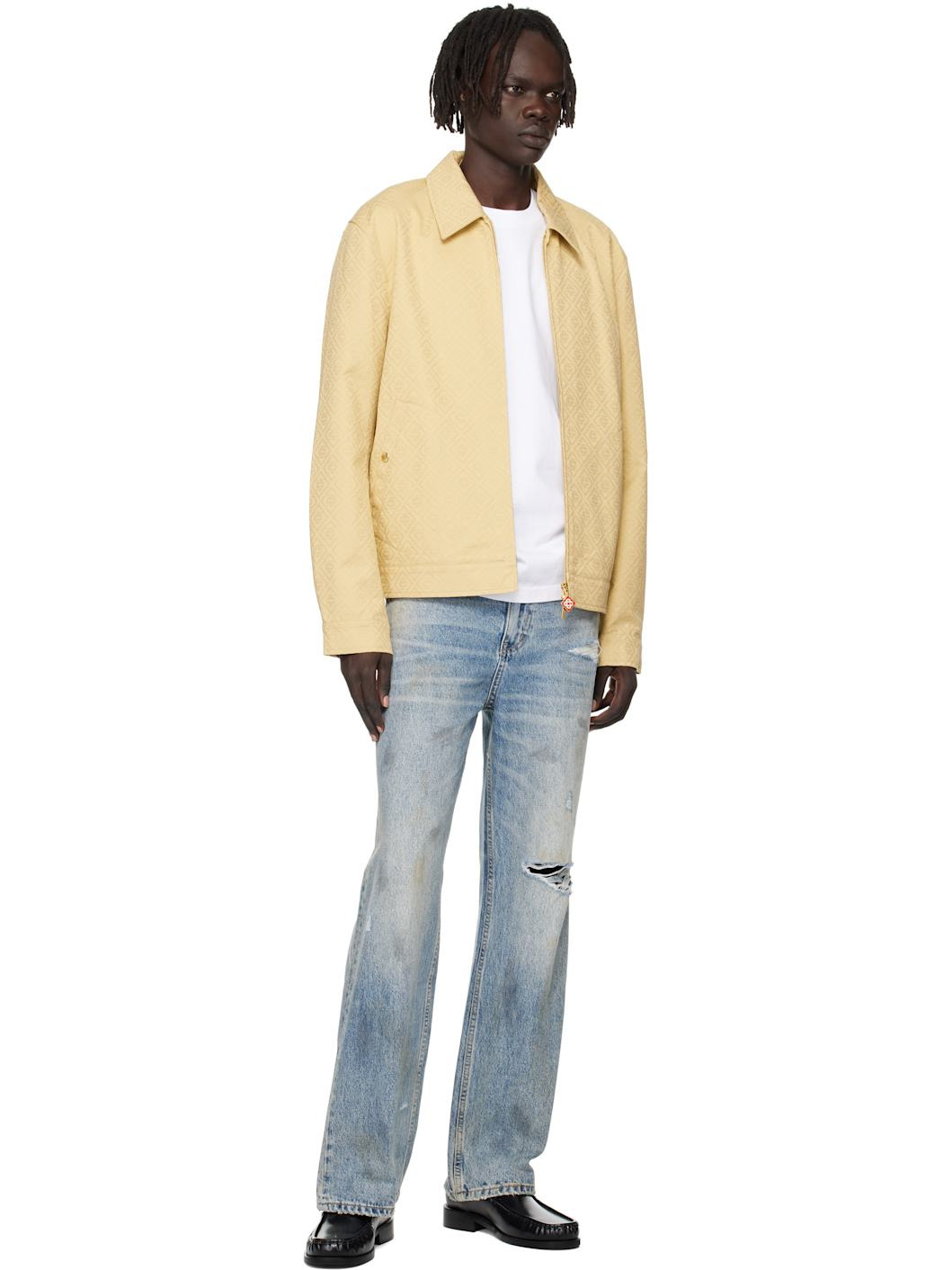 Beige Cotton Monogram Jacquard Jacket - 4