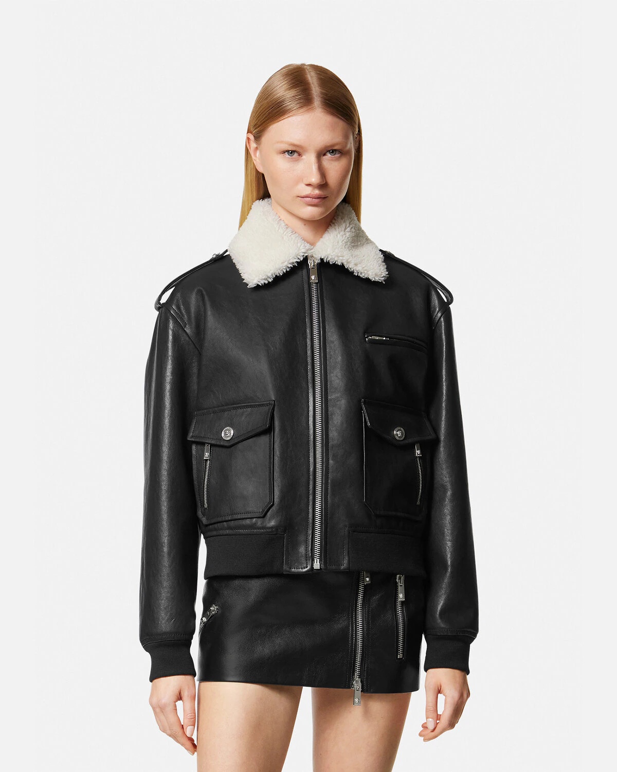 Medusa Shearling Leather Jacket - 3