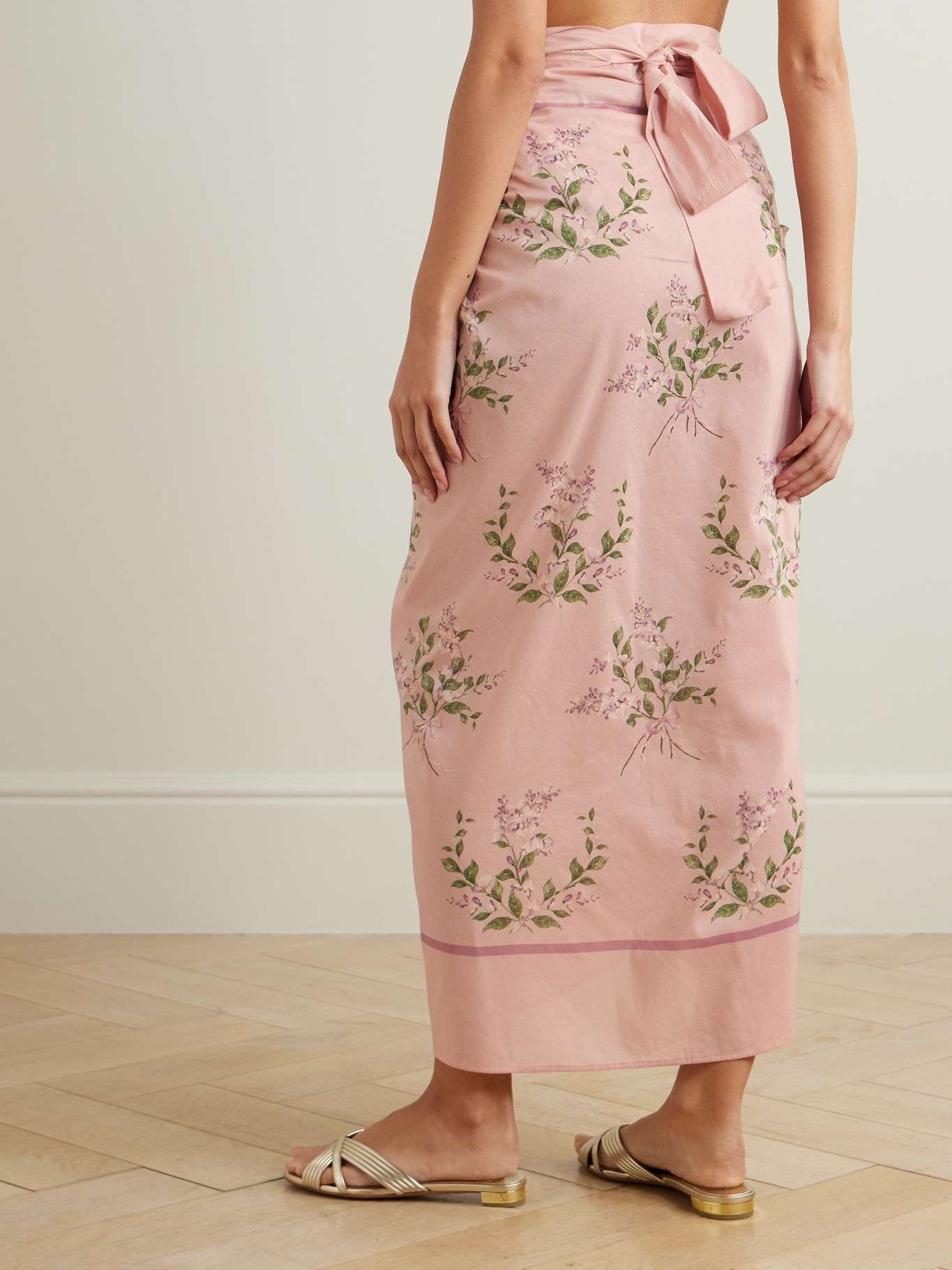 Lavanda Wisteria floral-print cotton and silk-blend voile pareo Pink - 3