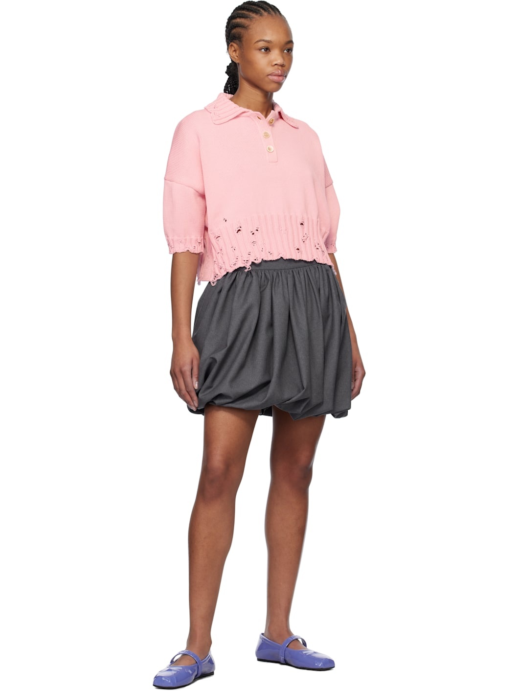Gray Wool Balloon Miniskirt - 4