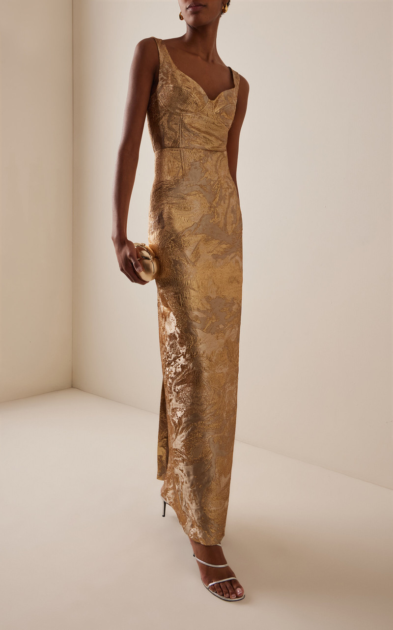 SIMKHAI Viella Metallic-Jacquard Gown gold outlook