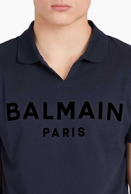 Navy blue eco-designed cotton polo with black Balmain logo print - 6