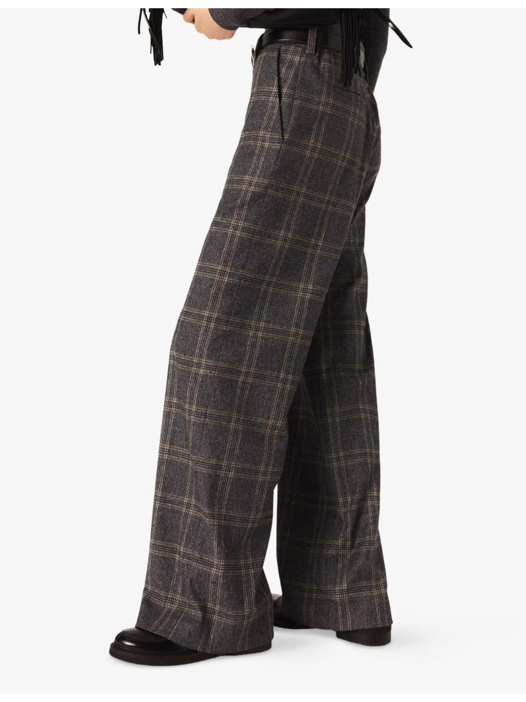 Checked Wide-Leg Stretch-Woven Trousers - 4