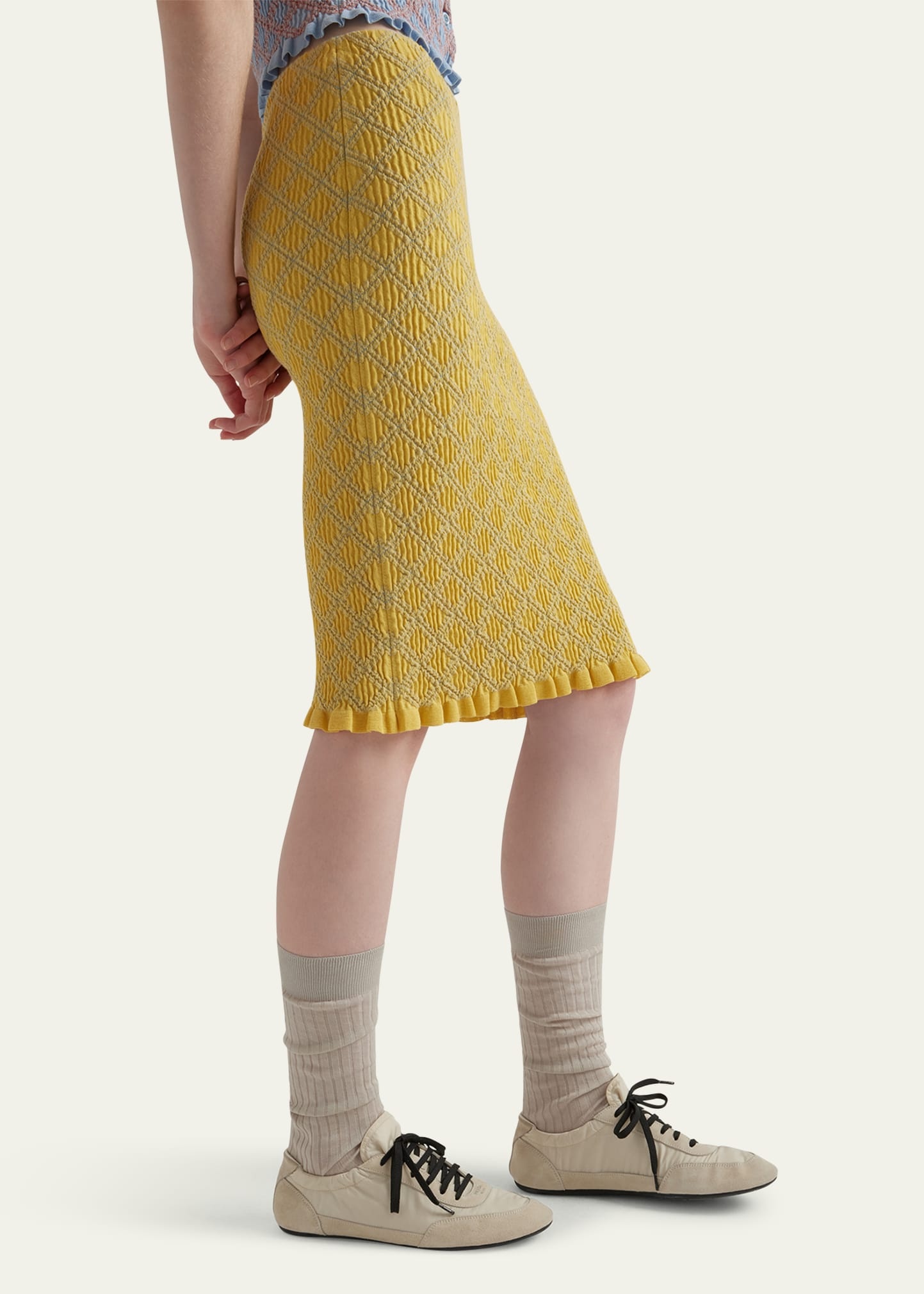 Diamond Pattern Smocked Knit Skirt - 4