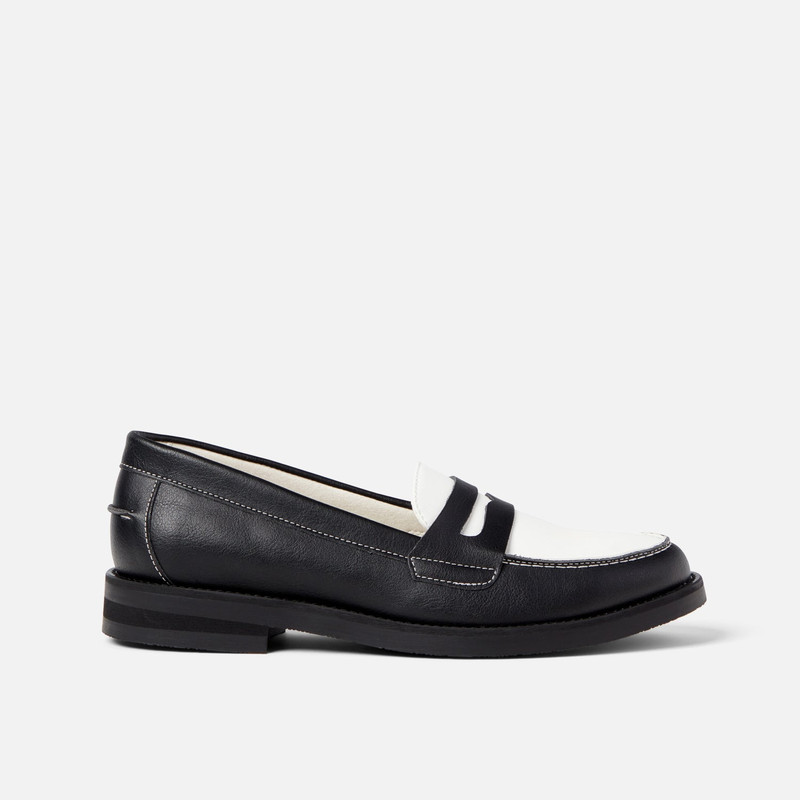 Wilde Black + White Vegan Penny Loafer - Women's 1
