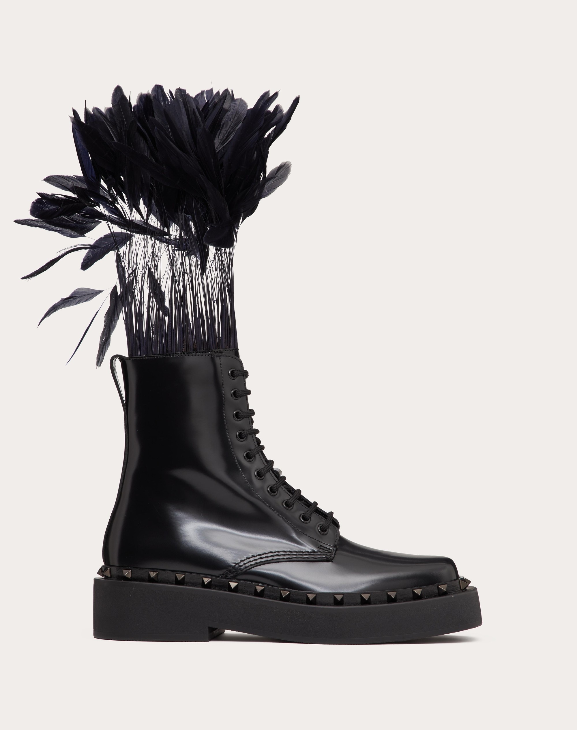 ROCKSTUD M-WAY COMBAT BOOT IN CALFSKIN WITH FEATHERS 50MM - 1