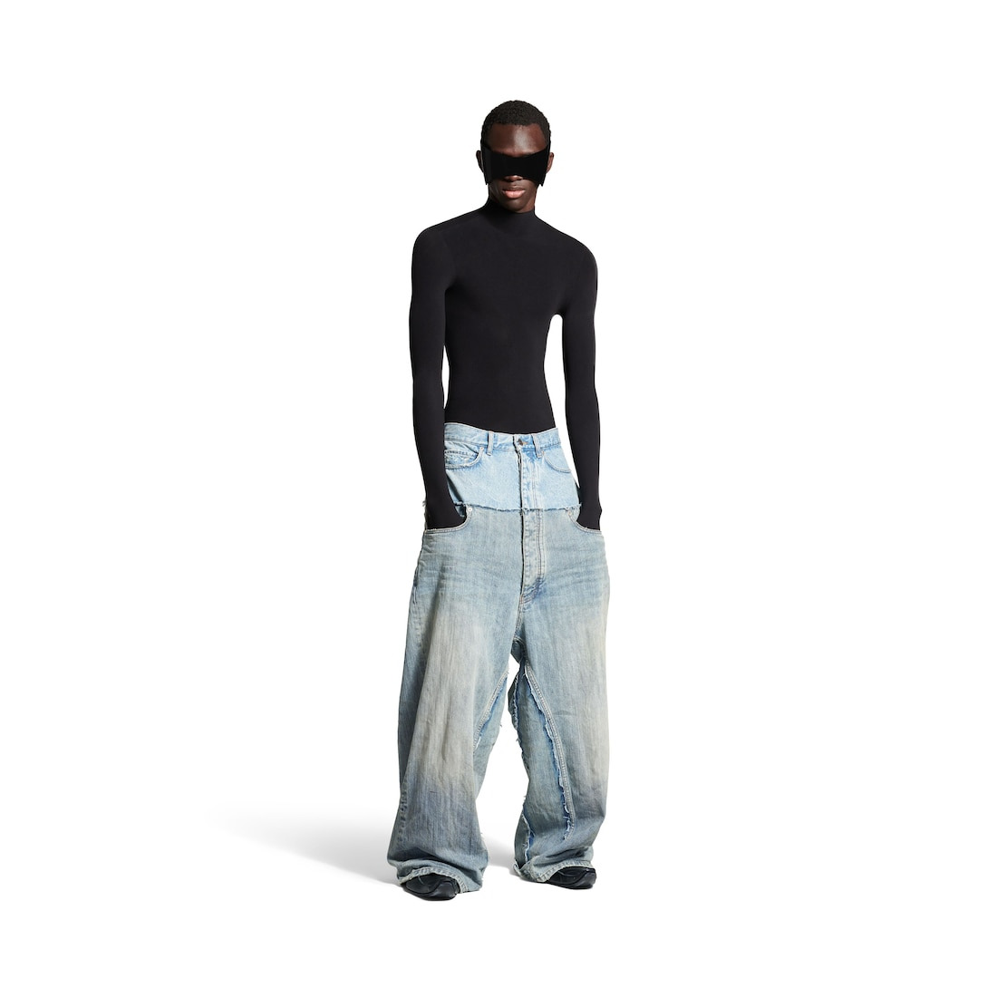Men's Cut-up Baggy Pants in Blue - 2