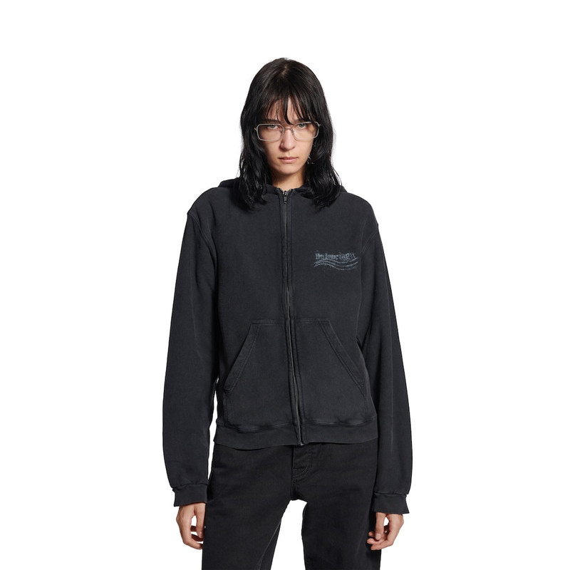 Women's Washed Crayon Political Zip-up Hoodie Regular Fit in Faded Black 5