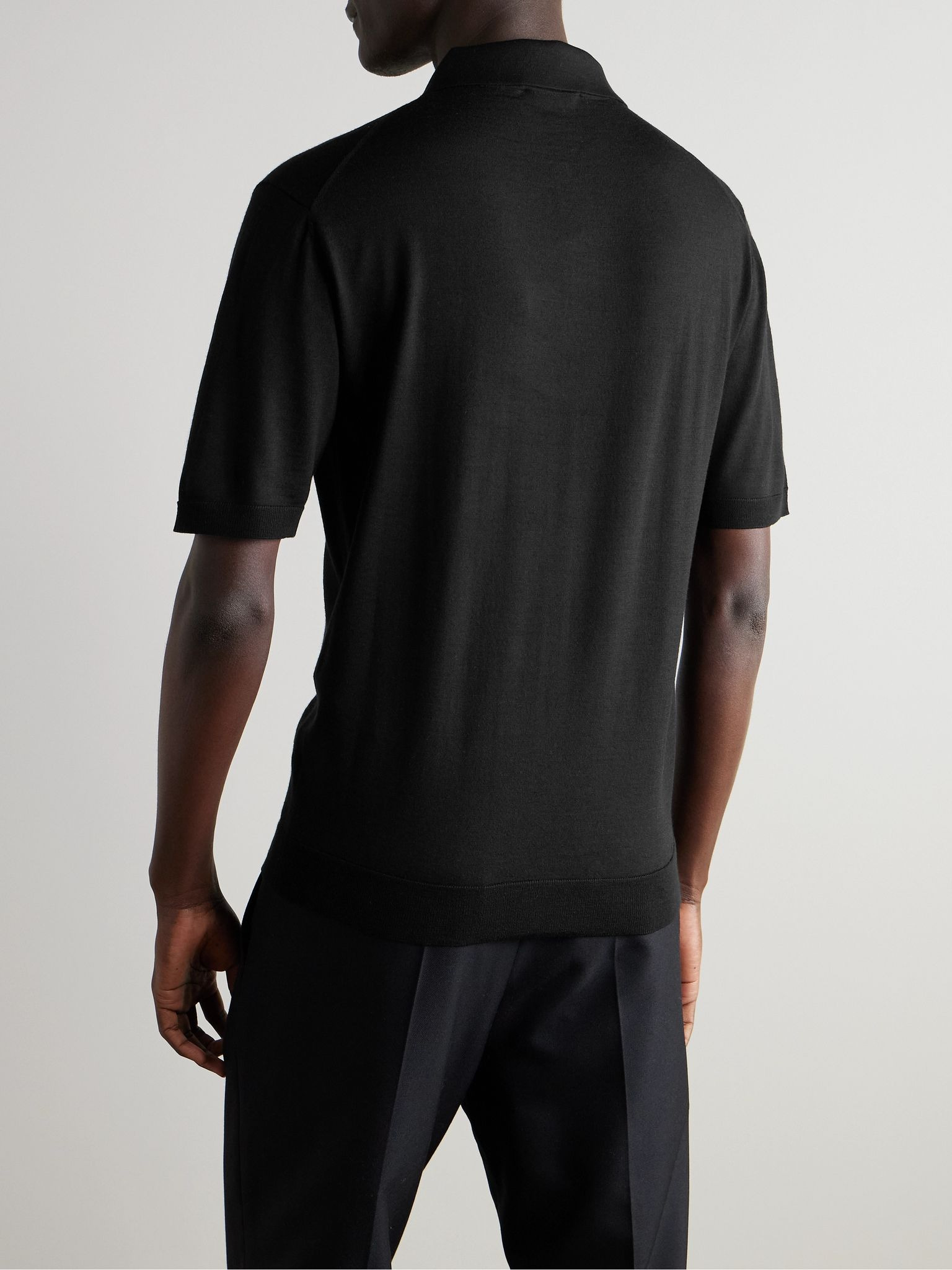 Logo-Intarsia Wool-Blend Polo Shirt Black - 3