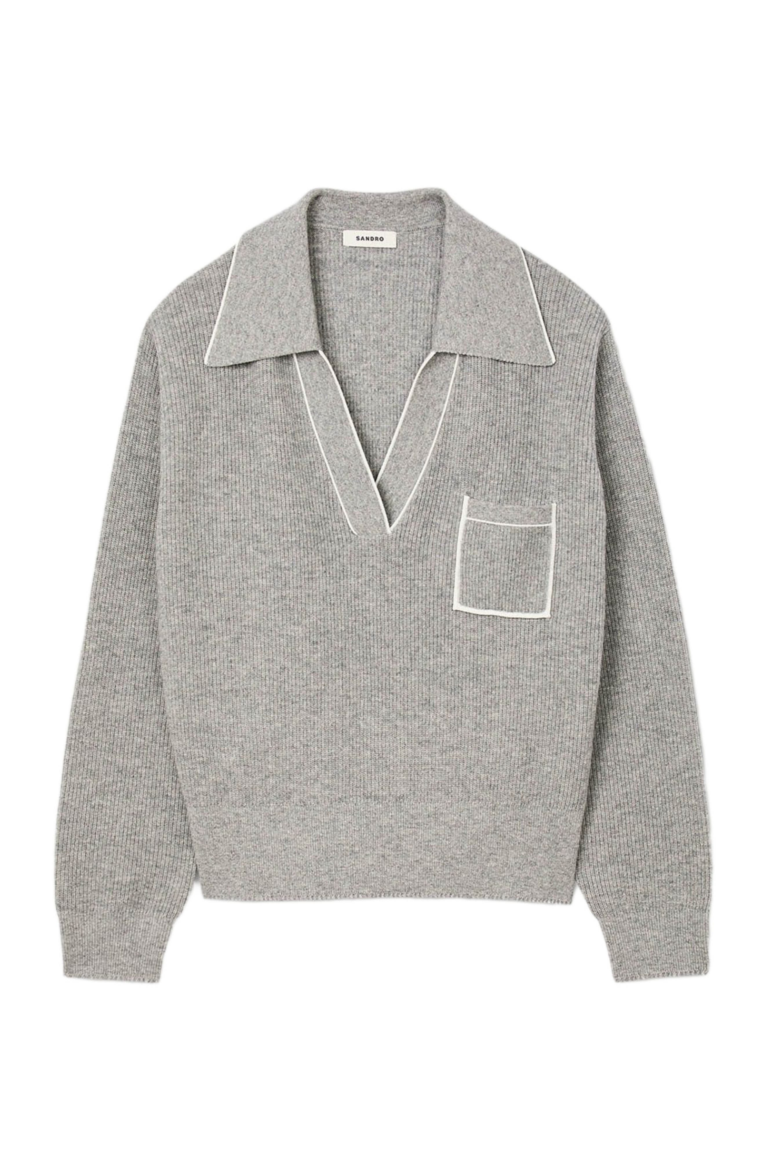 SANDRO Open polo-collar neck sweater in Grey at Nordstrom - 5